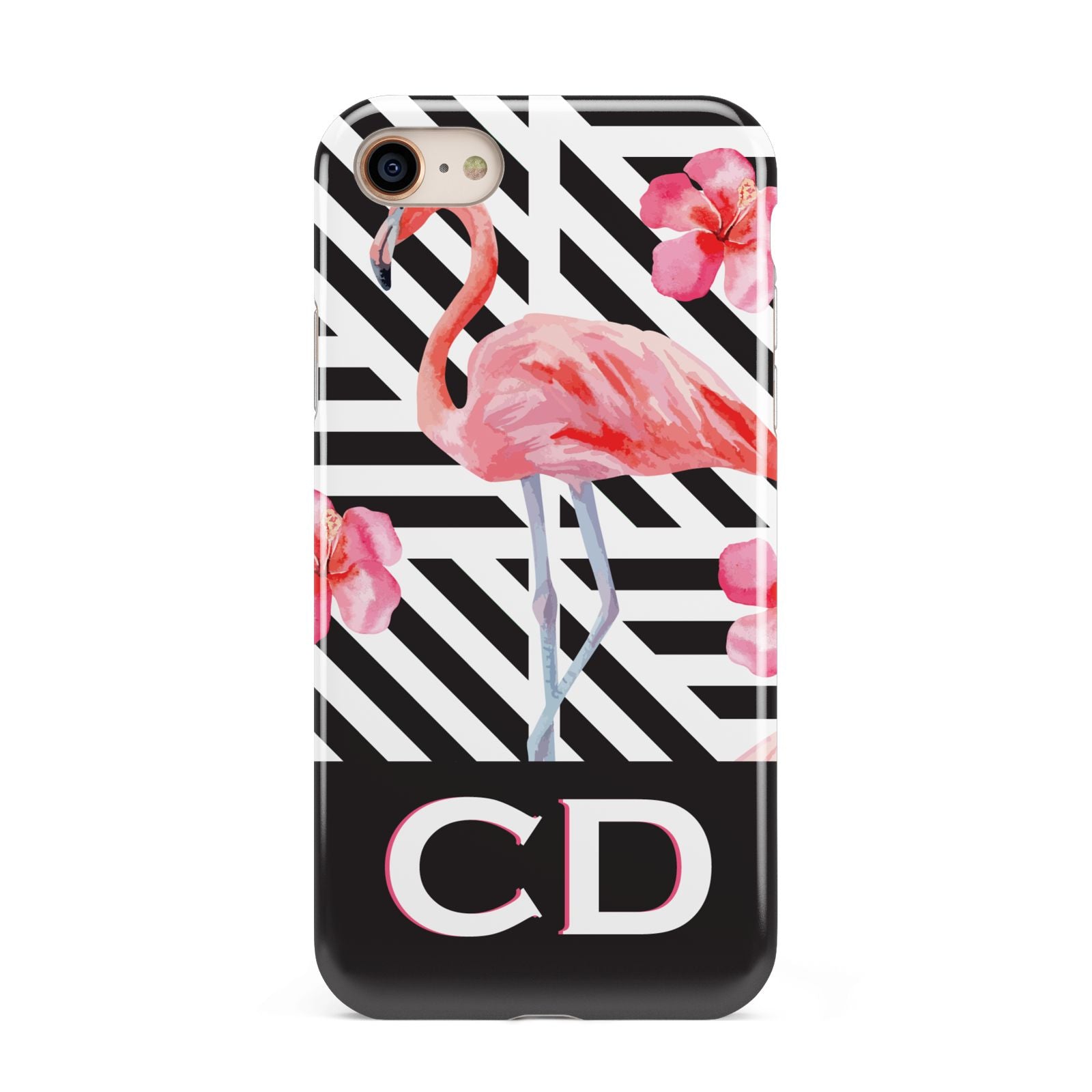 Flamingo Black Geometric iPhone 8 3D Tough Case on Gold Phone