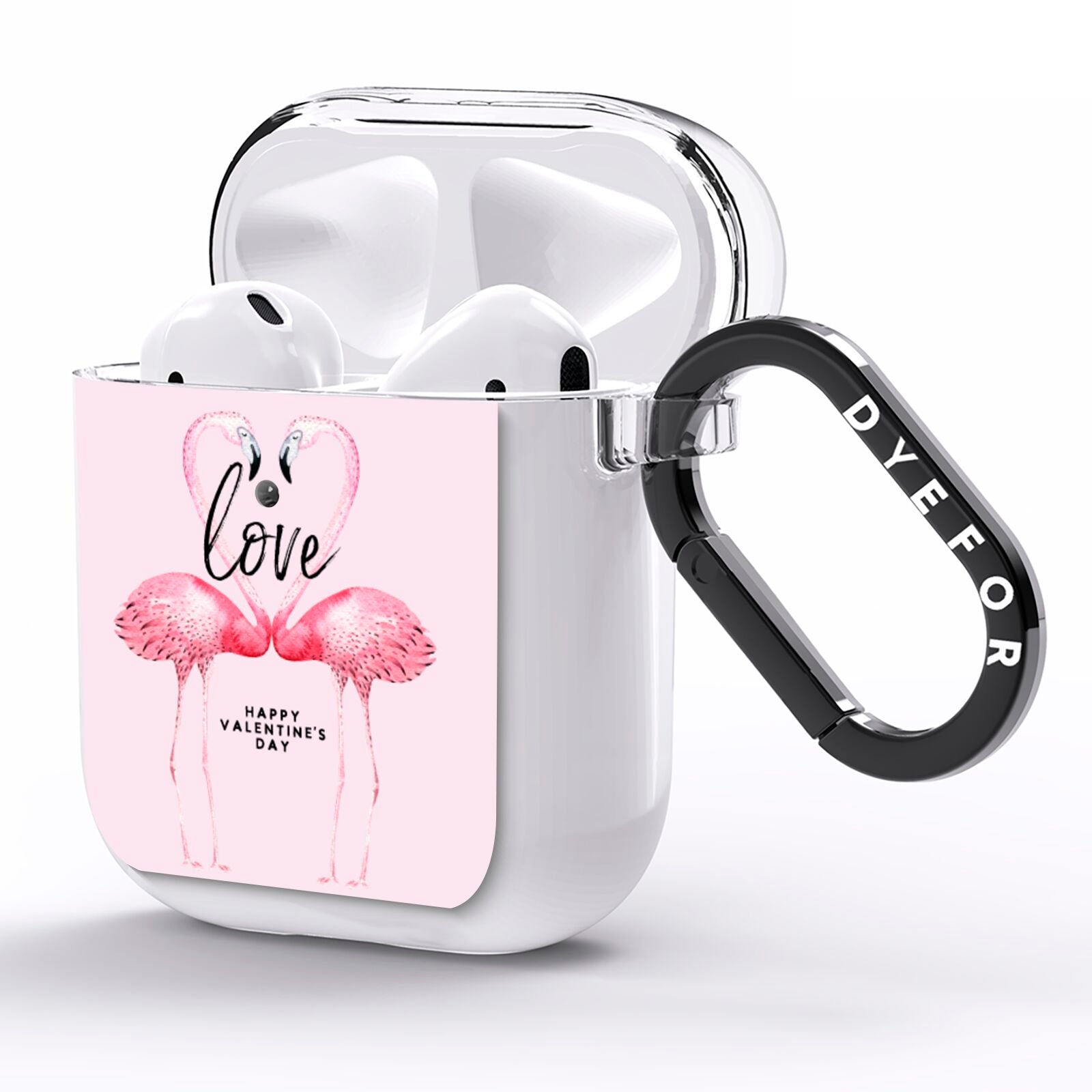 Flamingo Valentines Day AirPods Clear Case Side Image
