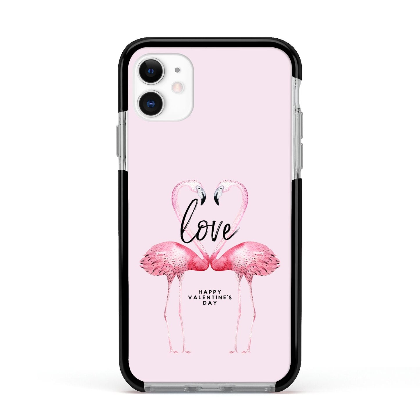 Flamingo Valentines Day Apple iPhone 11 in White with Black Impact Case