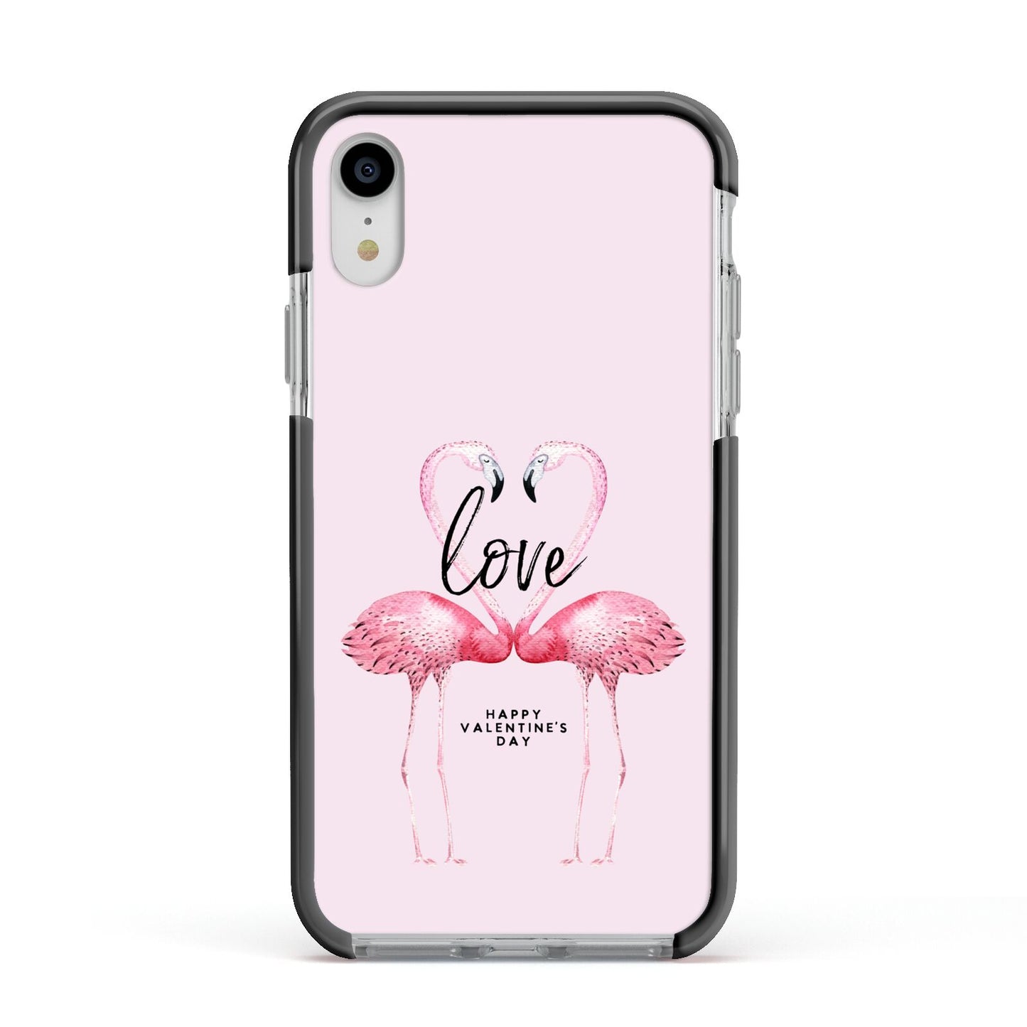 Flamingo Valentines Day Apple iPhone XR Impact Case Black Edge on Silver Phone