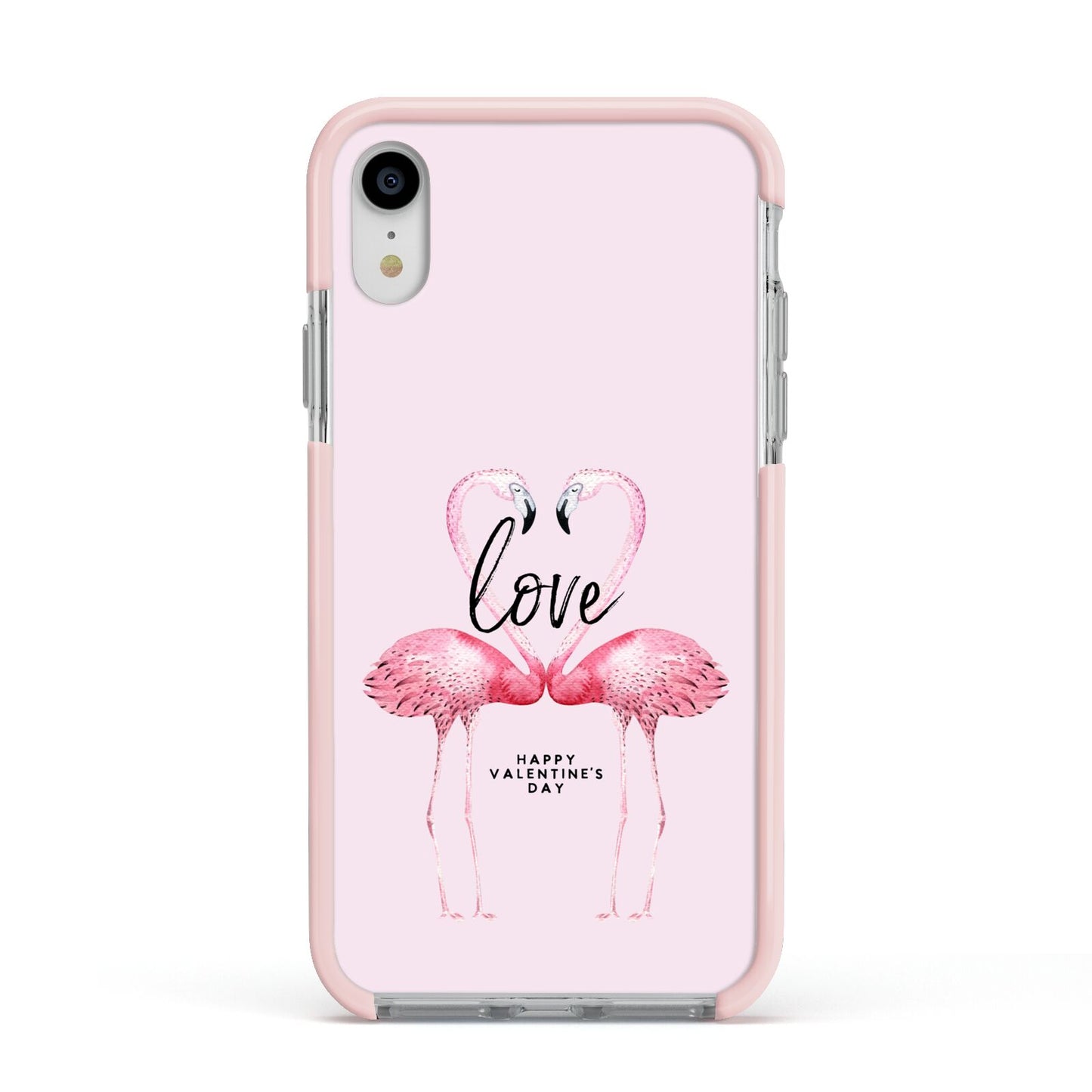 Flamingo Valentines Day Apple iPhone XR Impact Case Pink Edge on Silver Phone