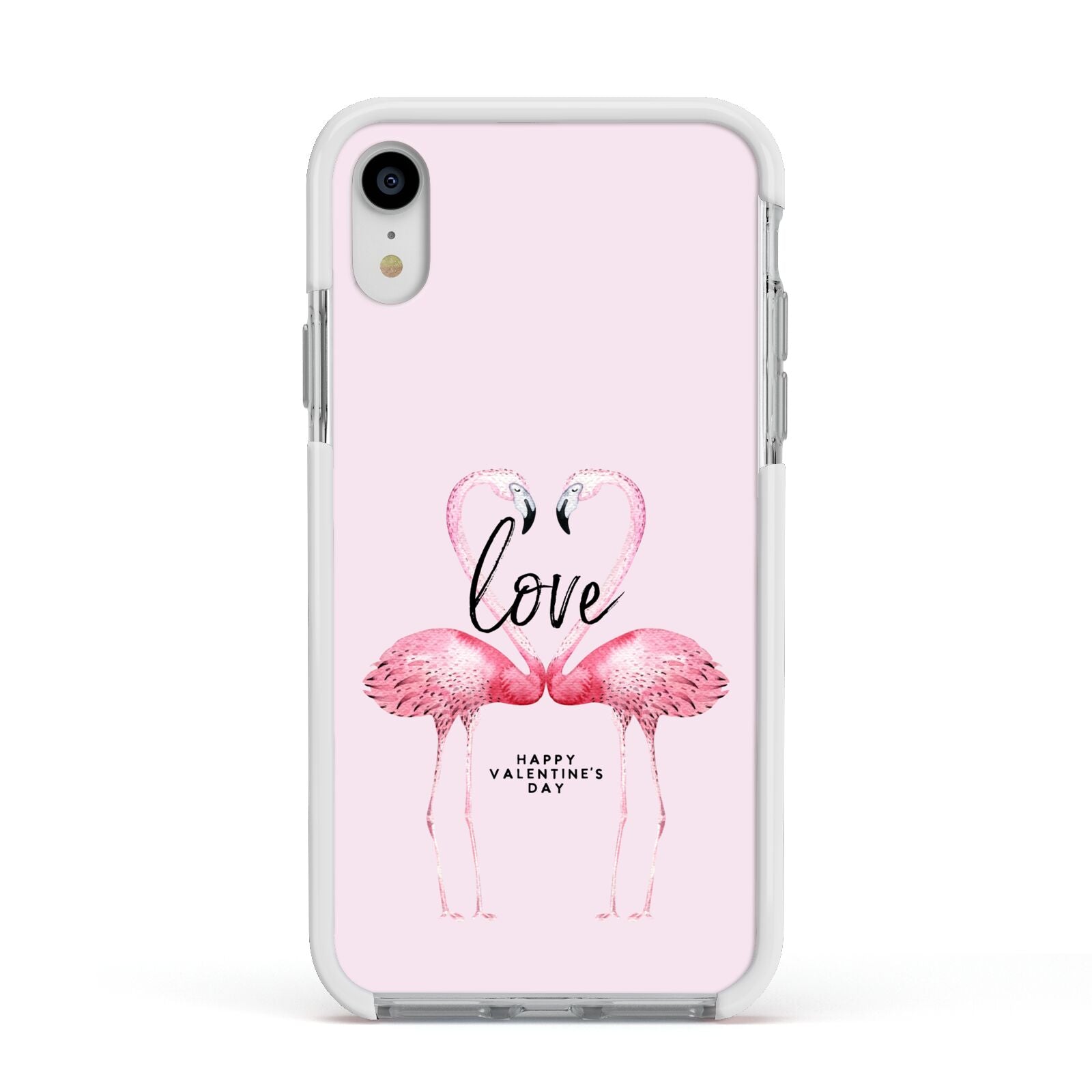 Flamingo Valentines Day Apple iPhone XR Impact Case White Edge on Silver Phone