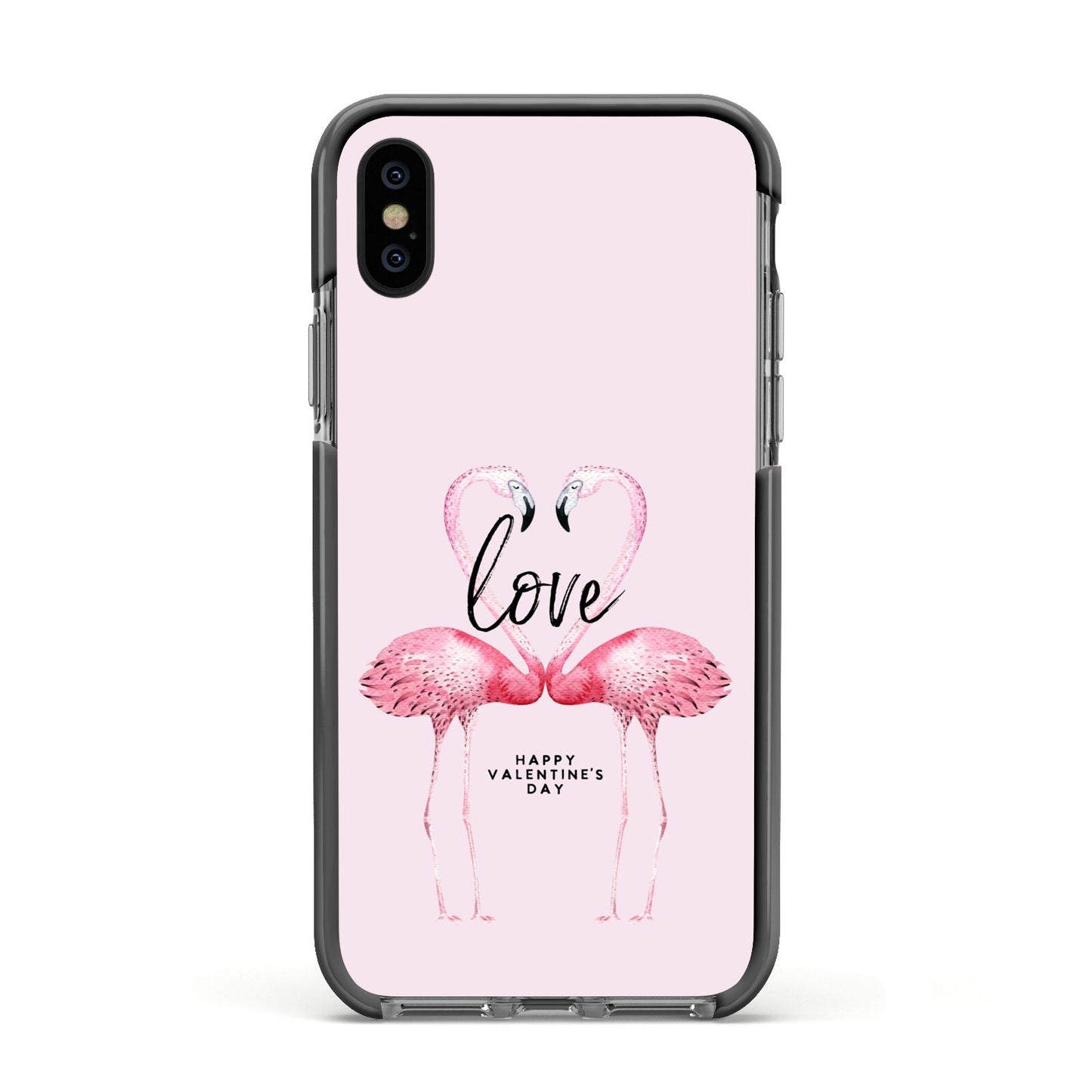 Flamingo Valentines Day Apple iPhone Xs Impact Case Black Edge on Black Phone