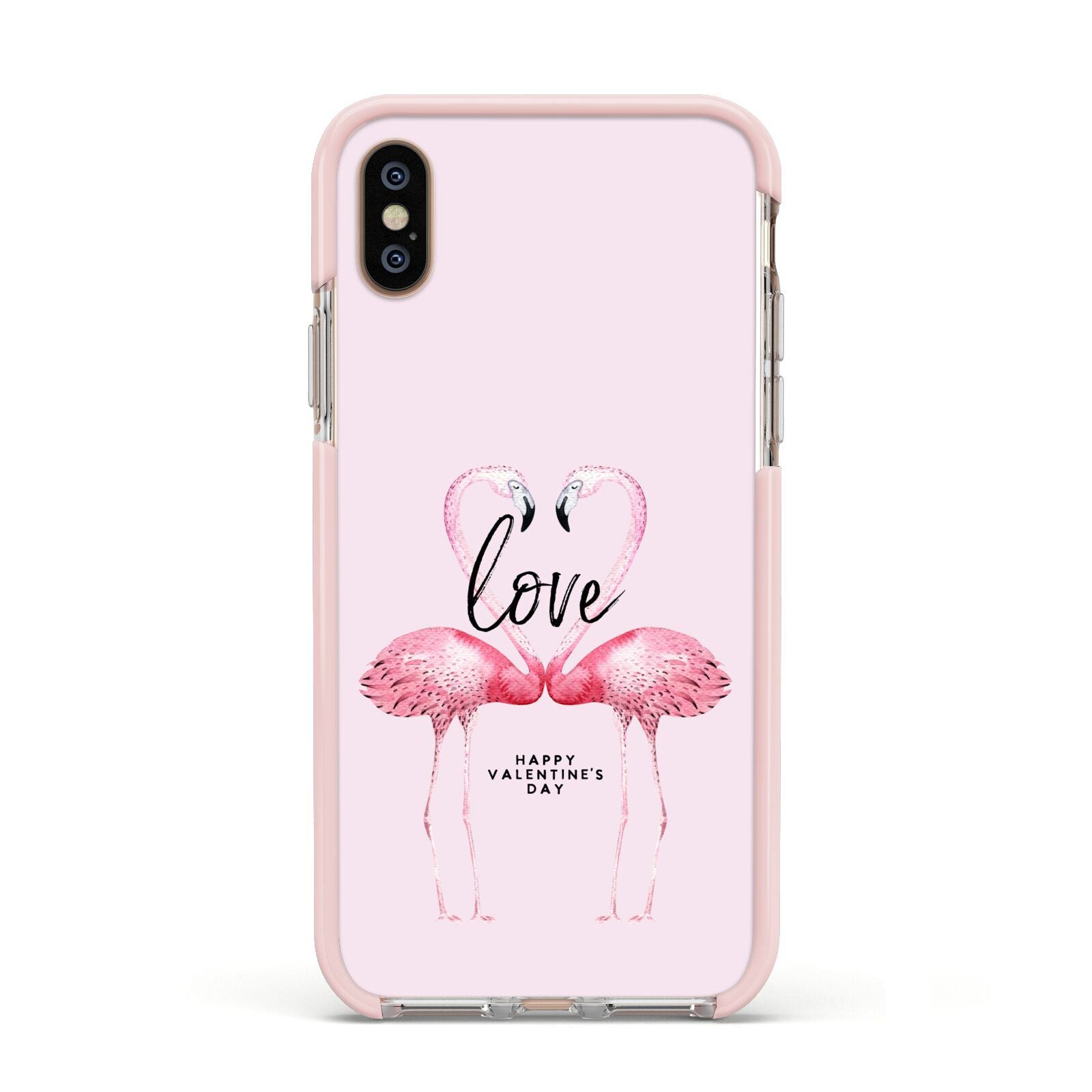 Flamingo Valentines Day Apple iPhone Xs Impact Case Pink Edge on Gold Phone