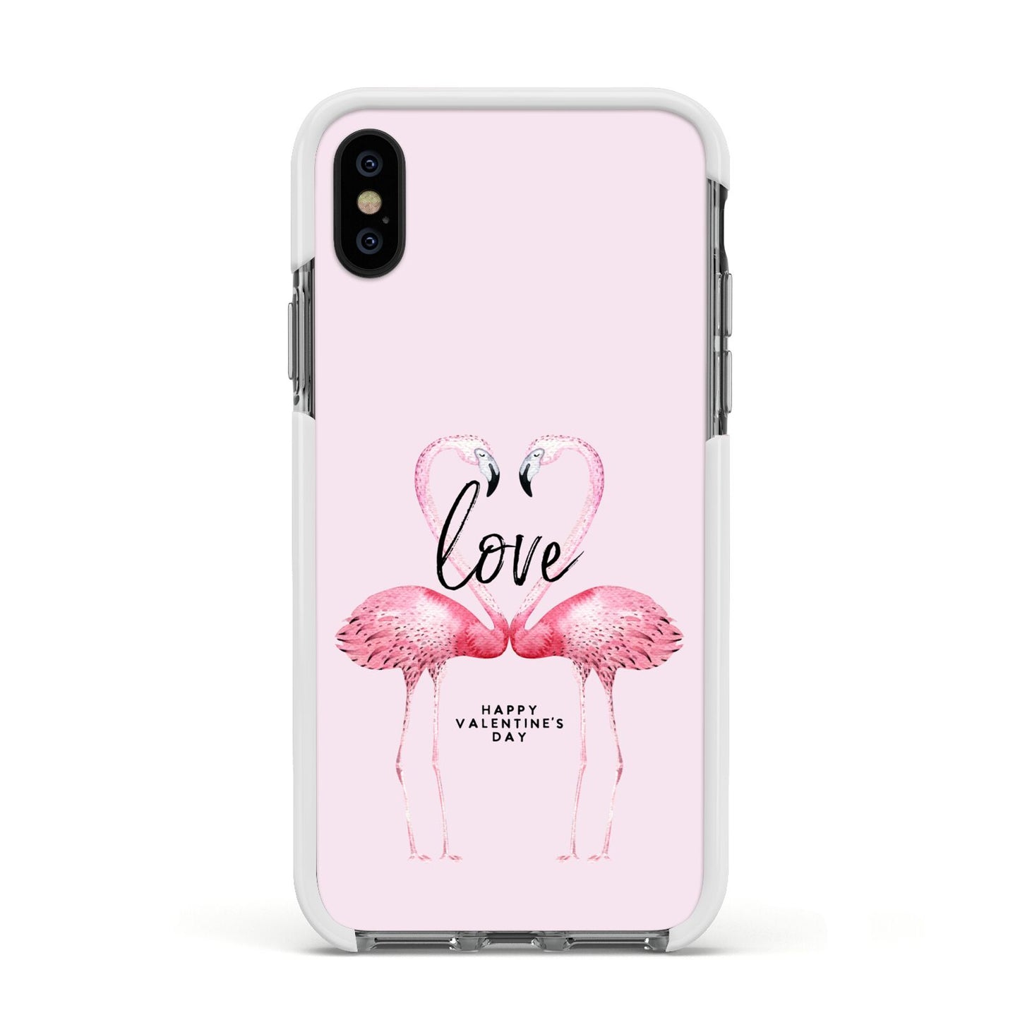 Flamingo Valentines Day Apple iPhone Xs Impact Case White Edge on Black Phone