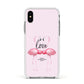 Flamingo Valentines Day Apple iPhone Xs Impact Case White Edge on Silver Phone