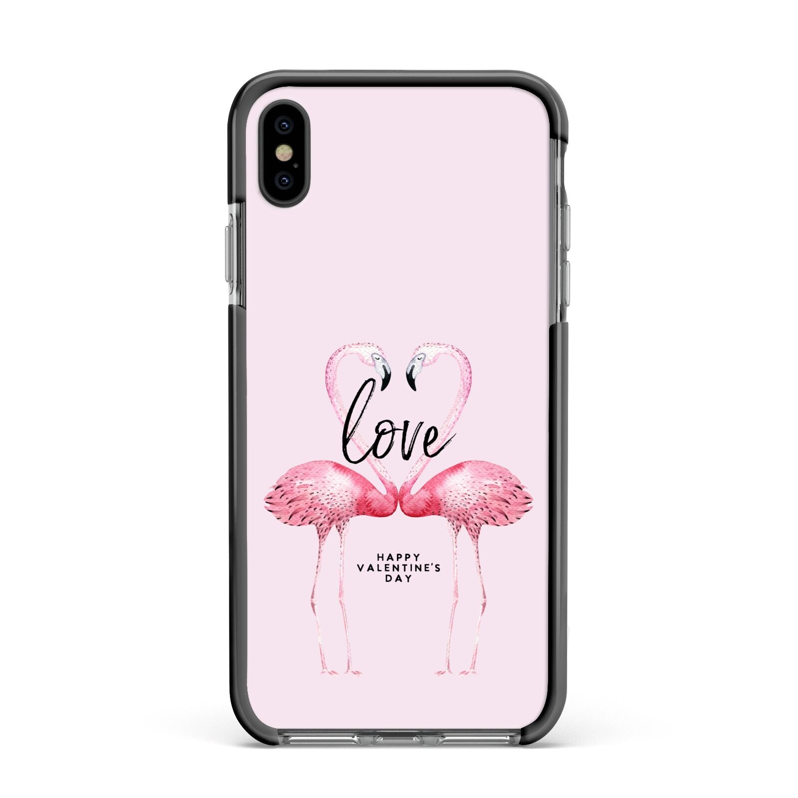 Flamingo Valentines Day Apple iPhone Xs Max Impact Case Black Edge on Black Phone
