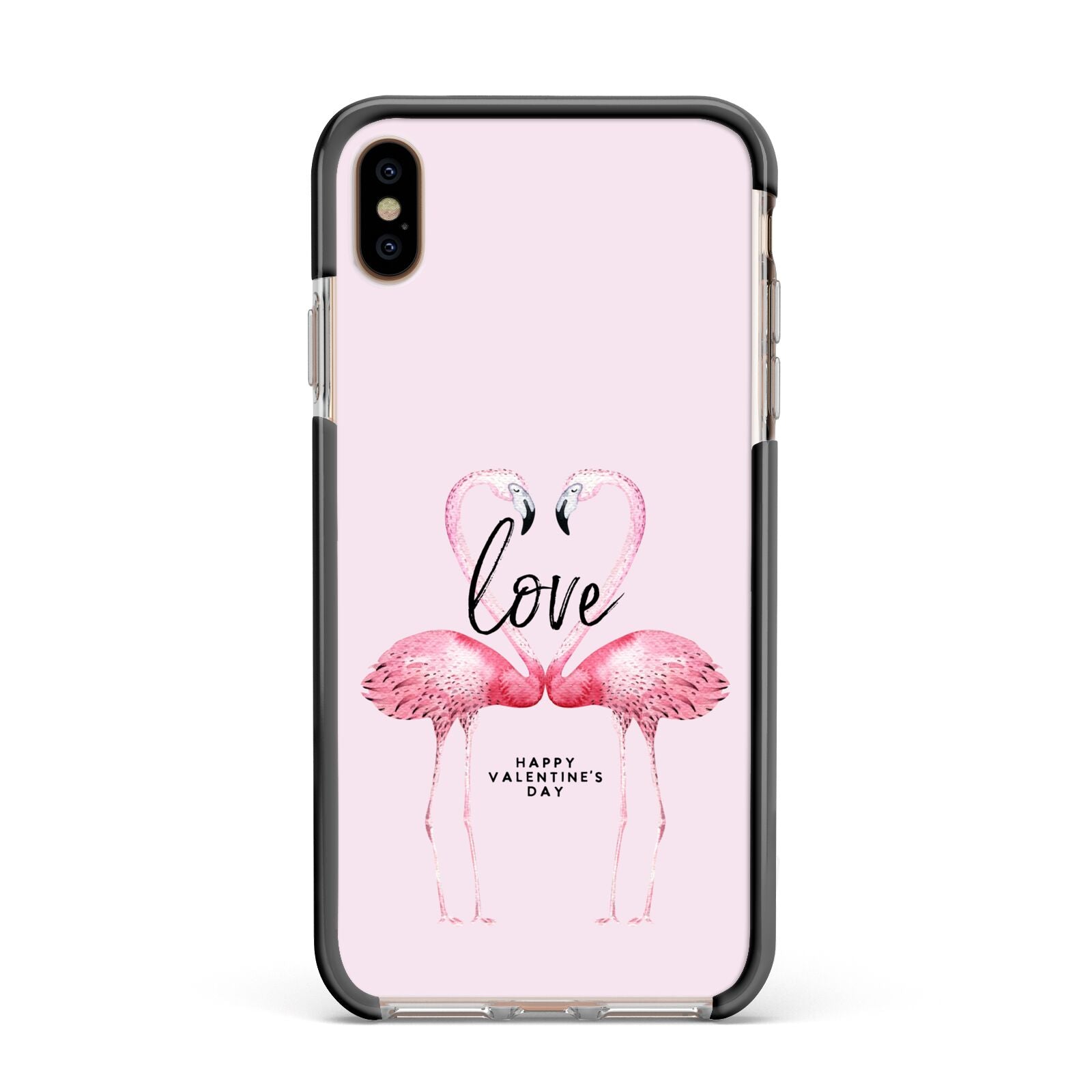 Flamingo Valentines Day Apple iPhone Xs Max Impact Case Black Edge on Gold Phone