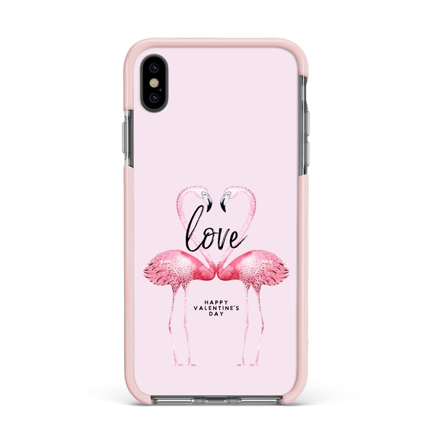 Flamingo Valentines Day Apple iPhone Xs Max Impact Case Pink Edge on Black Phone