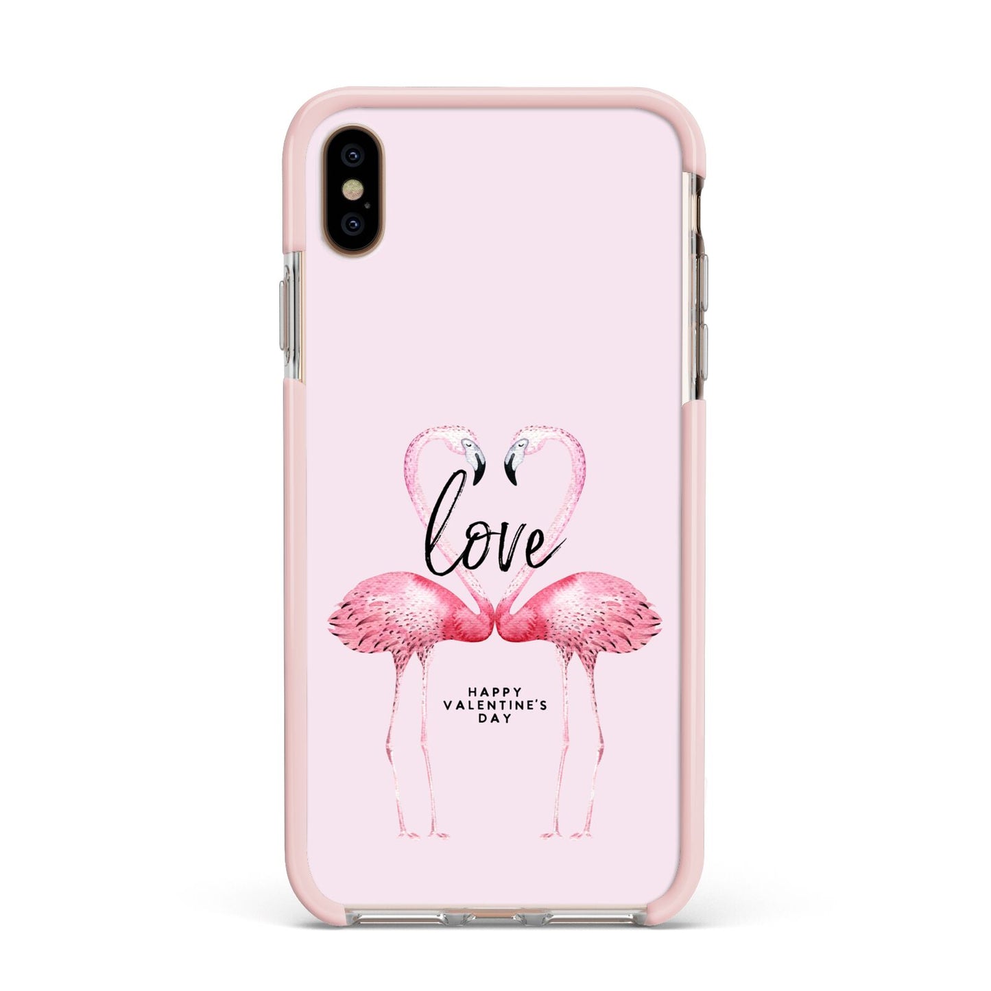 Flamingo Valentines Day Apple iPhone Xs Max Impact Case Pink Edge on Gold Phone