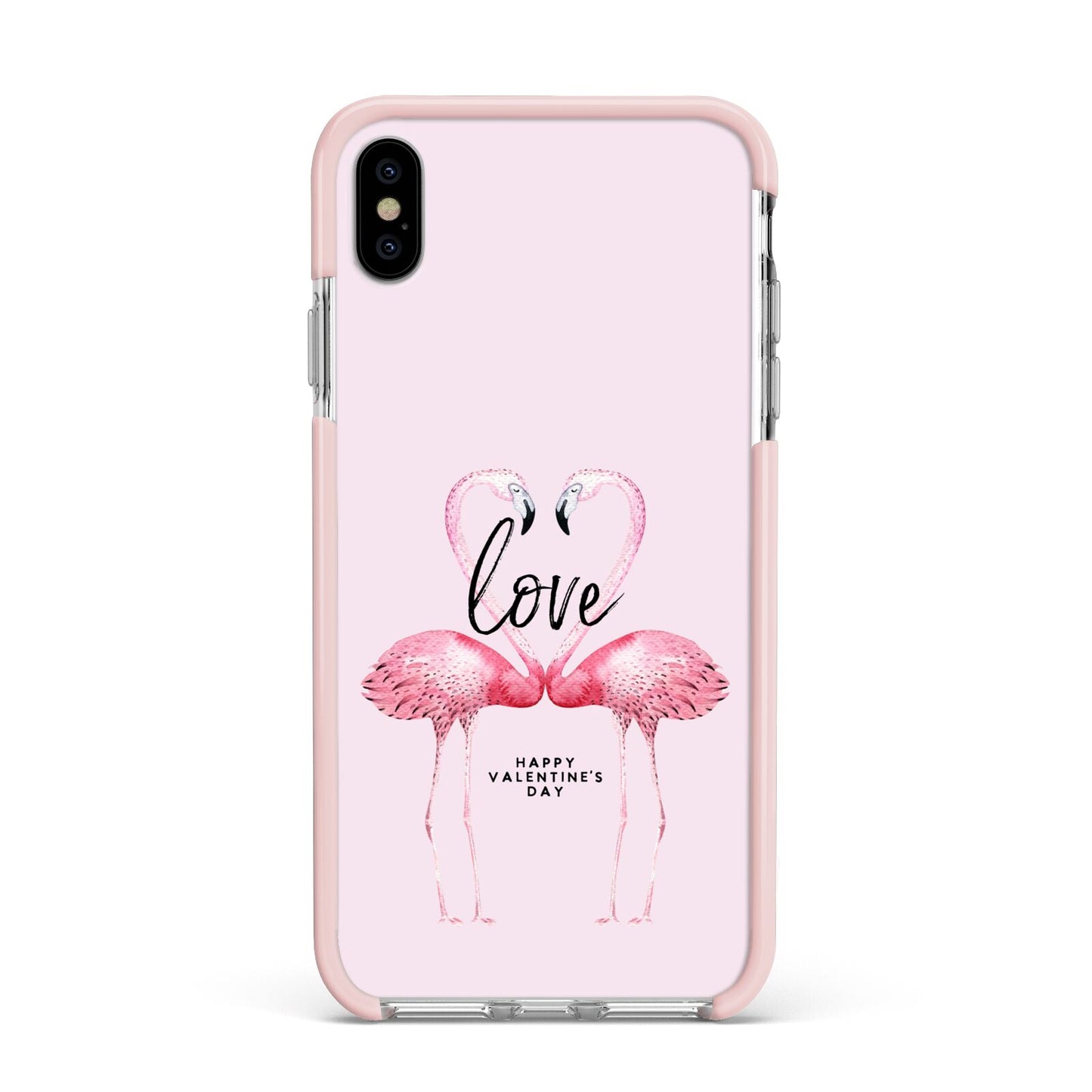 Flamingo Valentines Day Apple iPhone Xs Max Impact Case Pink Edge on Silver Phone