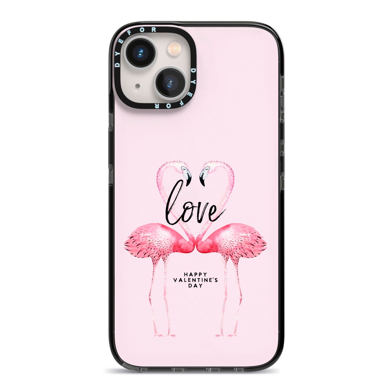 Flamingo Valentines Day iPhone 13 Black Impact Case on Silver phone