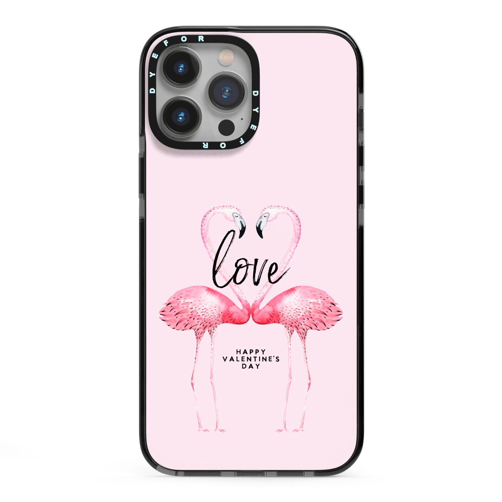 Flamingo Valentines Day iPhone 13 Pro Max Black Impact Case on Silver phone