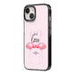 Flamingo Valentines Day iPhone 14 Black Impact Case Side Angle on Silver phone
