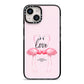 Flamingo Valentines Day iPhone 14 Black Impact Case on Silver phone