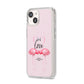 Flamingo Valentines Day iPhone 14 Clear Tough Case Starlight Angled Image