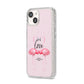 Flamingo Valentines Day iPhone 14 Glitter Tough Case Starlight Angled Image