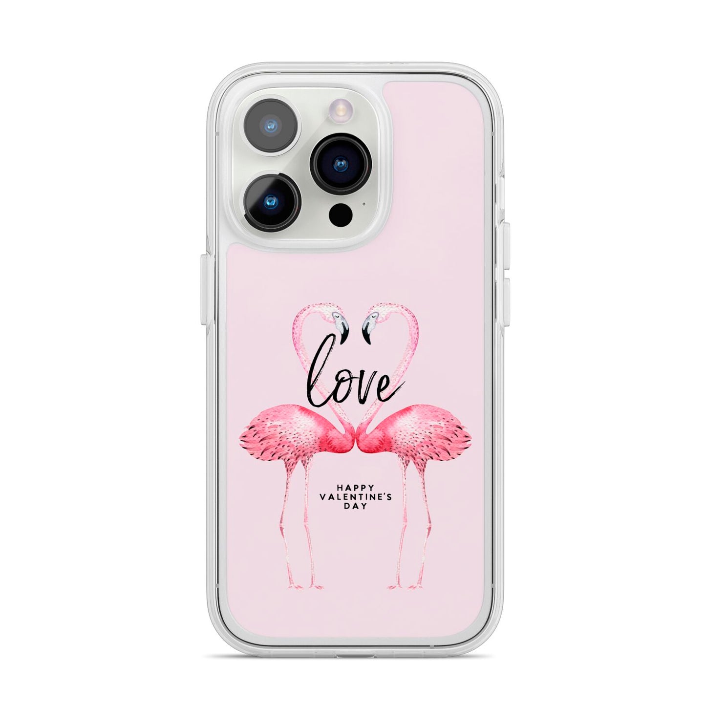 Flamingo Valentines Day iPhone 14 Pro Clear Tough Case Silver