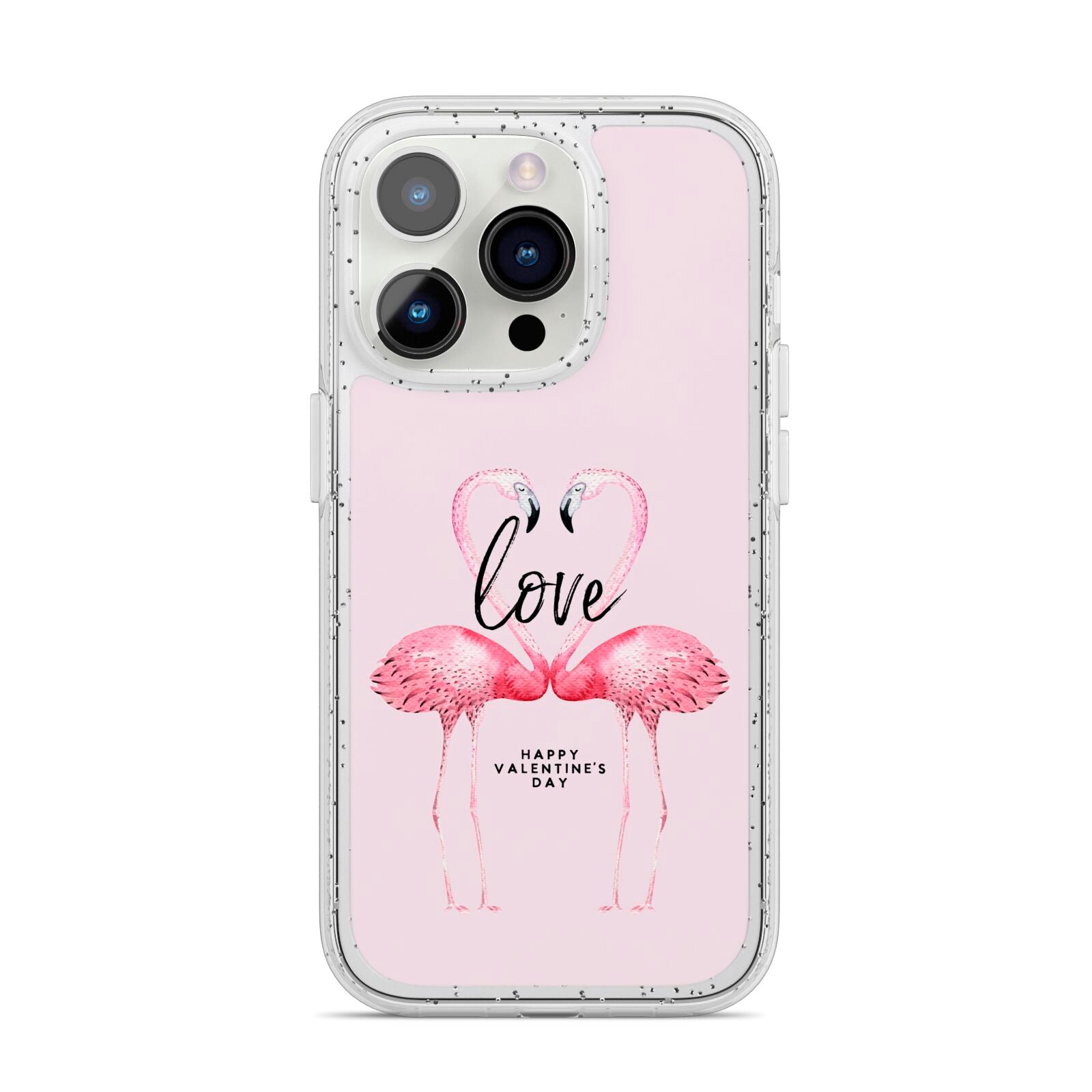 Flamingo Valentines Day iPhone 14 Pro Glitter Tough Case Silver