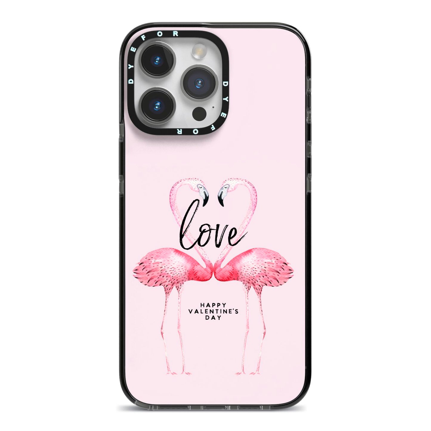 Flamingo Valentines Day iPhone 14 Pro Max Black Impact Case on Silver phone