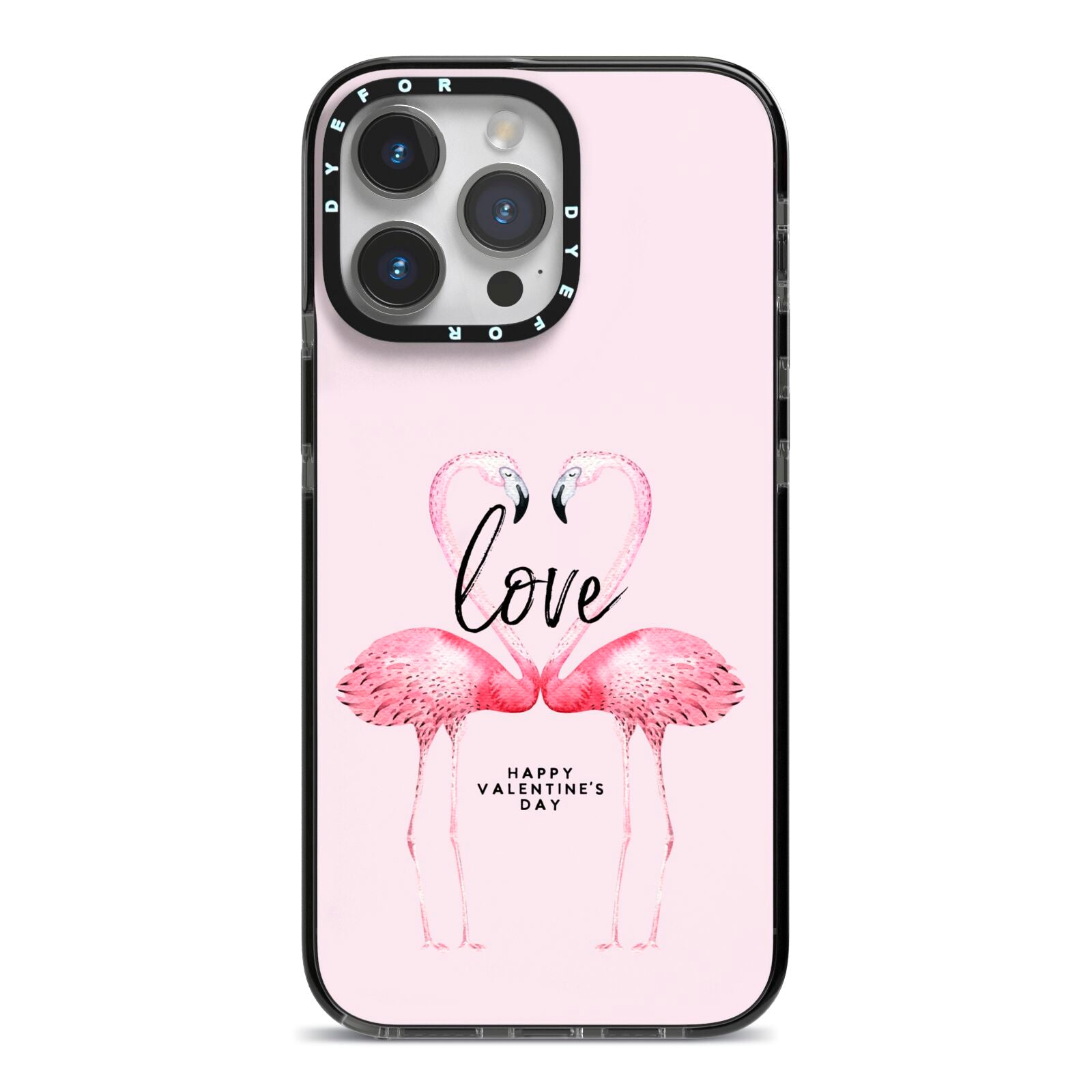 Flamingo Valentines Day iPhone 14 Pro Max Black Impact Case on Silver phone
