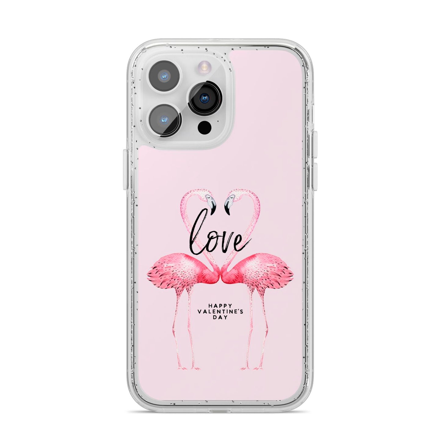 Flamingo Valentines Day iPhone 14 Pro Max Glitter Tough Case Silver