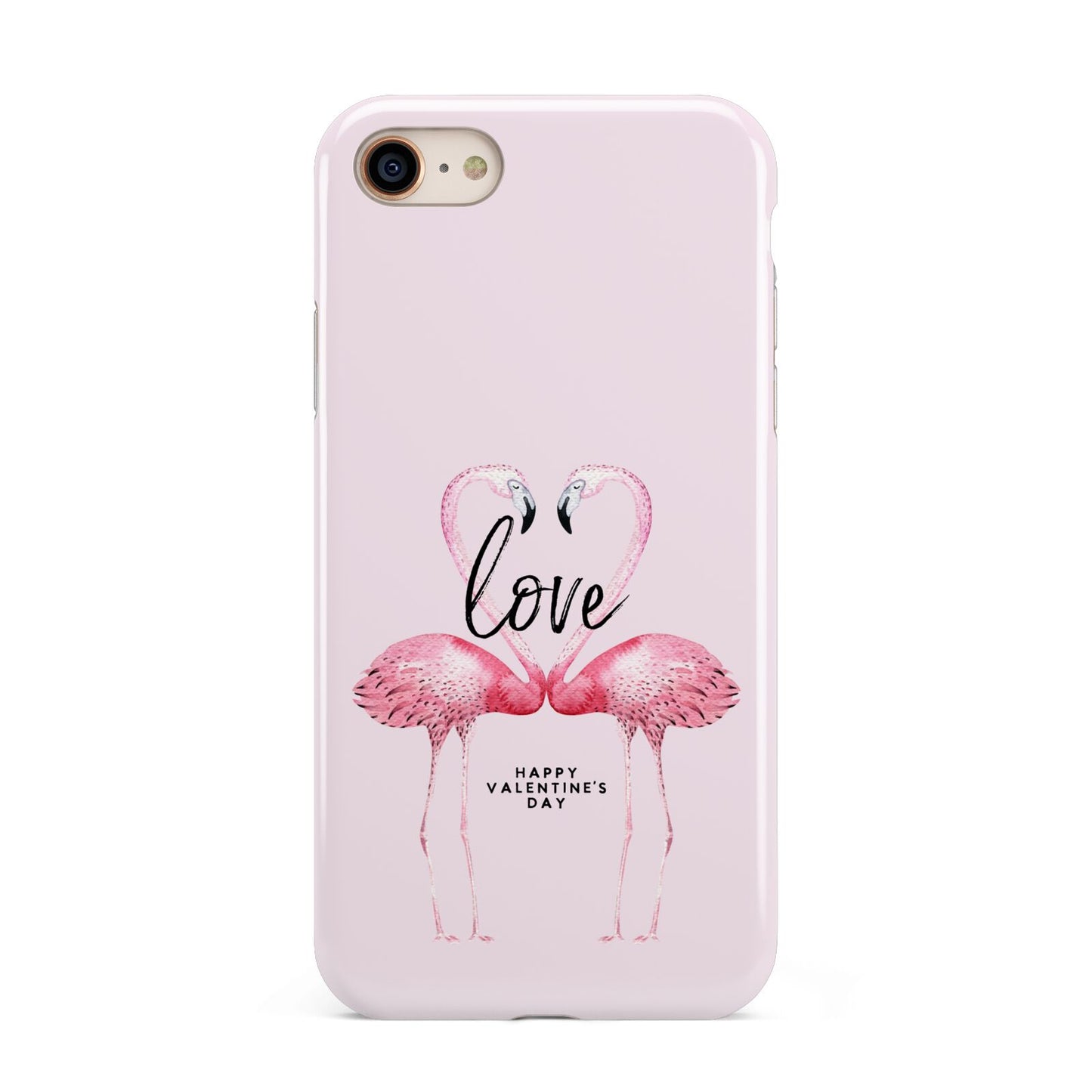 Flamingo Valentines Day iPhone 8 3D Tough Case on Gold Phone