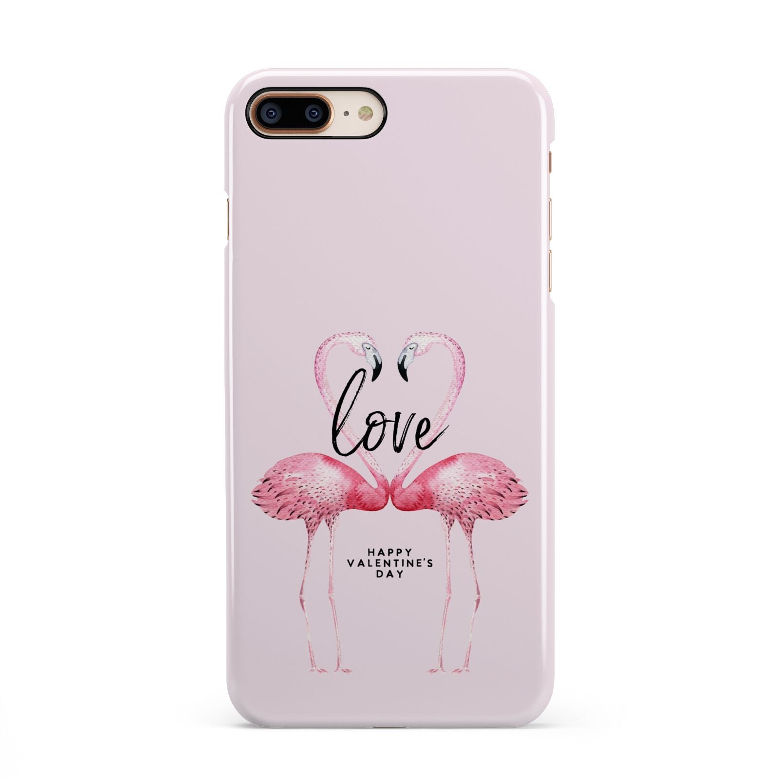 Flamingo Valentines Day iPhone 8 Plus 3D Snap Case on Gold Phone