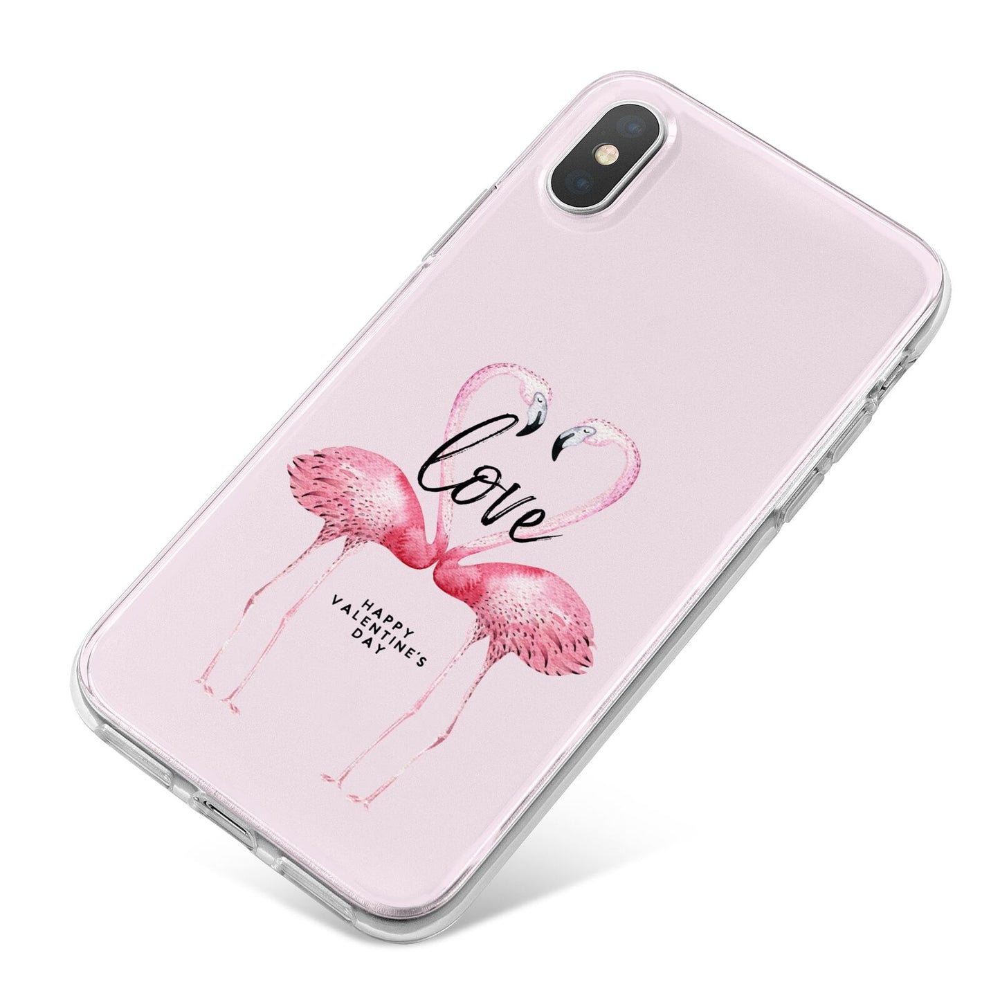 Flamingo Valentines Day iPhone X Bumper Case on Silver iPhone