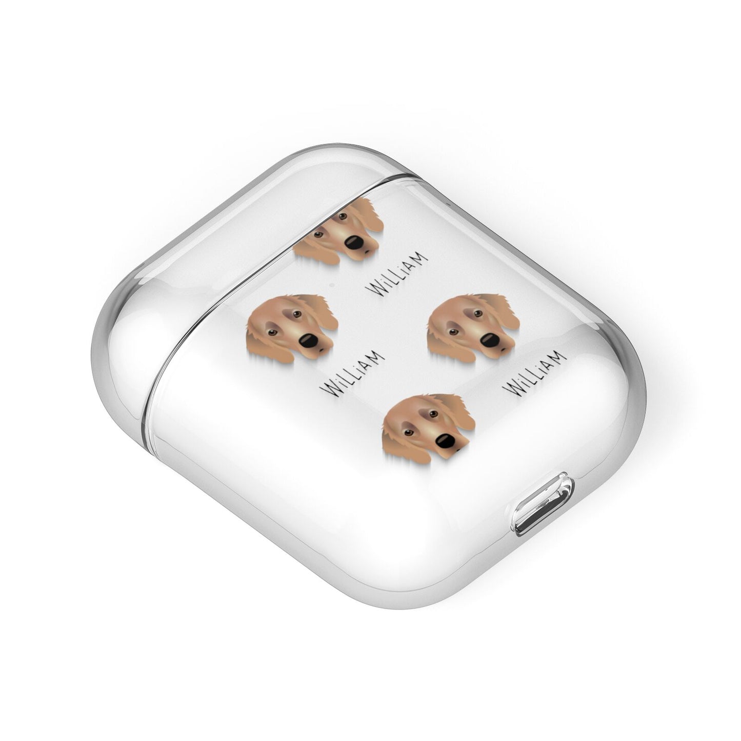 Flat Coated Retriever Icon with Name AirPods Case Laid Flat