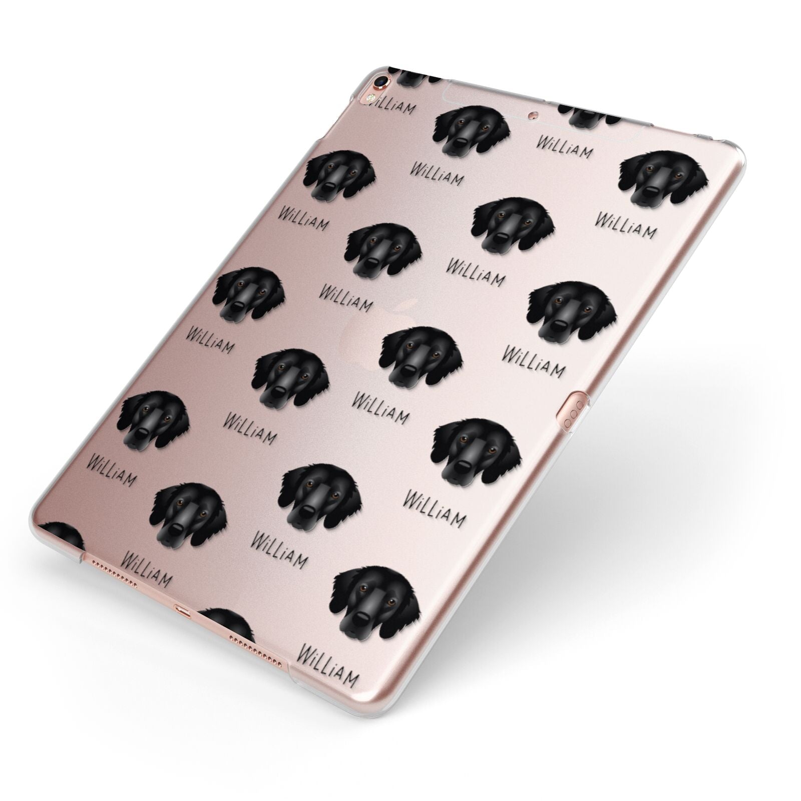 Flat Coated Retriever Icon with Name Apple iPad Case on Rose Gold iPad Side View