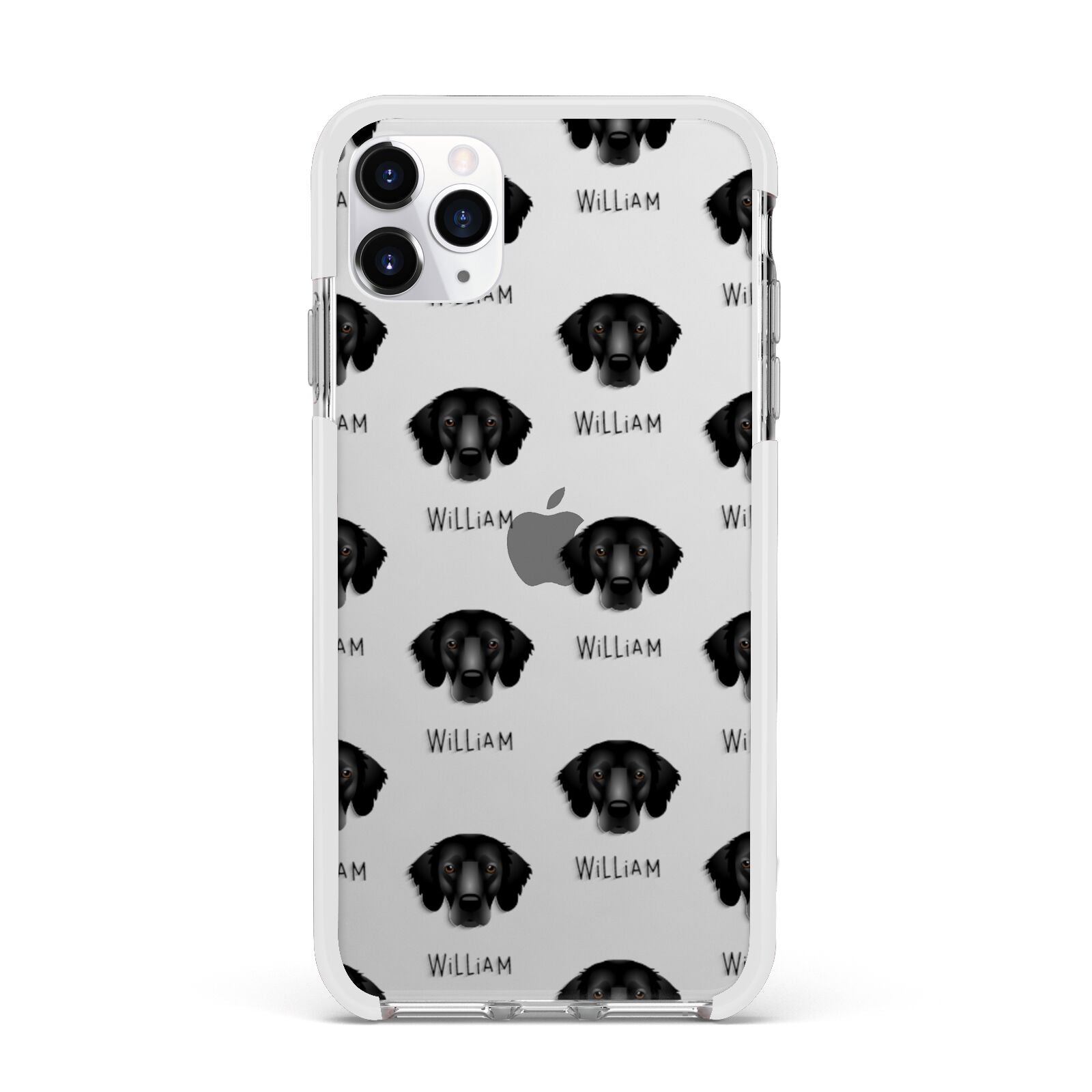 Flat Coated Retriever Icon with Name Apple iPhone 11 Pro Max in Silver with White Impact Case