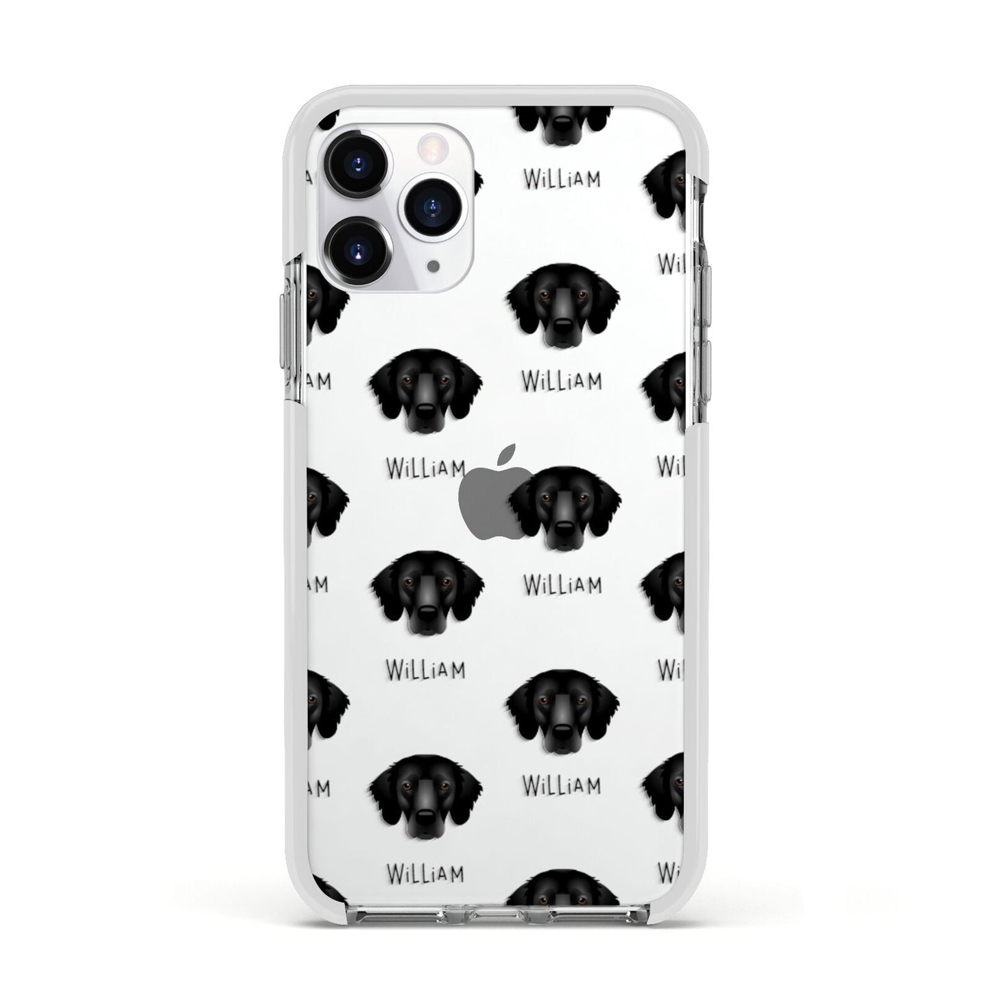 Flat Coated Retriever Icon with Name Apple iPhone 11 Pro in Silver with White Impact Case