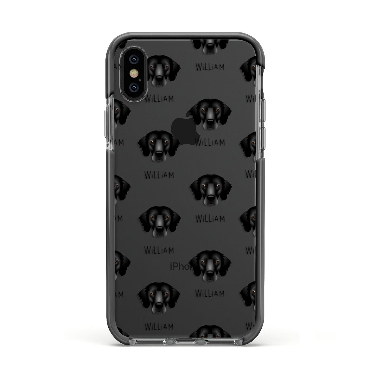 Flat Coated Retriever Icon with Name Apple iPhone Xs Impact Case Black Edge on Black Phone