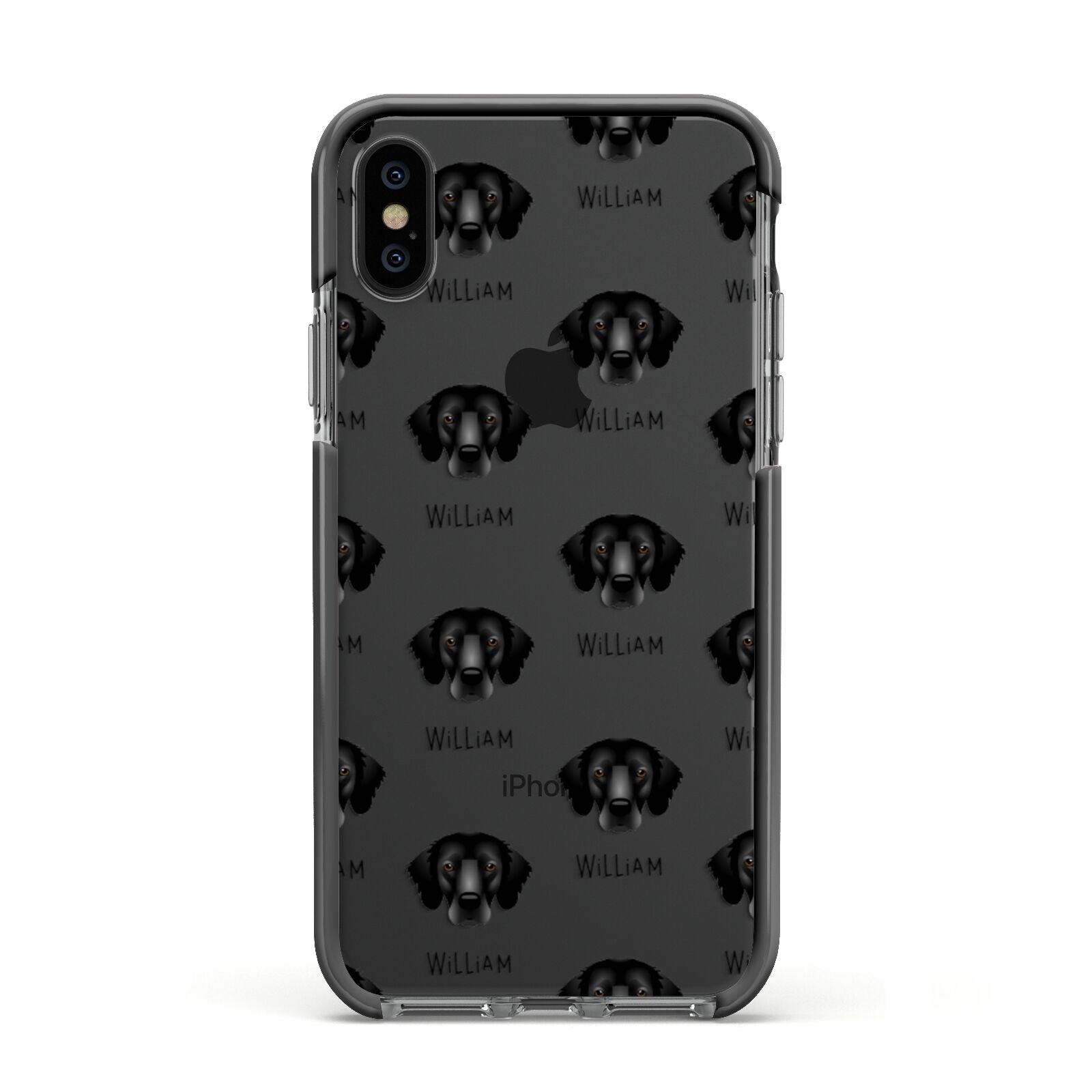 Flat Coated Retriever Icon with Name Apple iPhone Xs Impact Case Black Edge on Black Phone