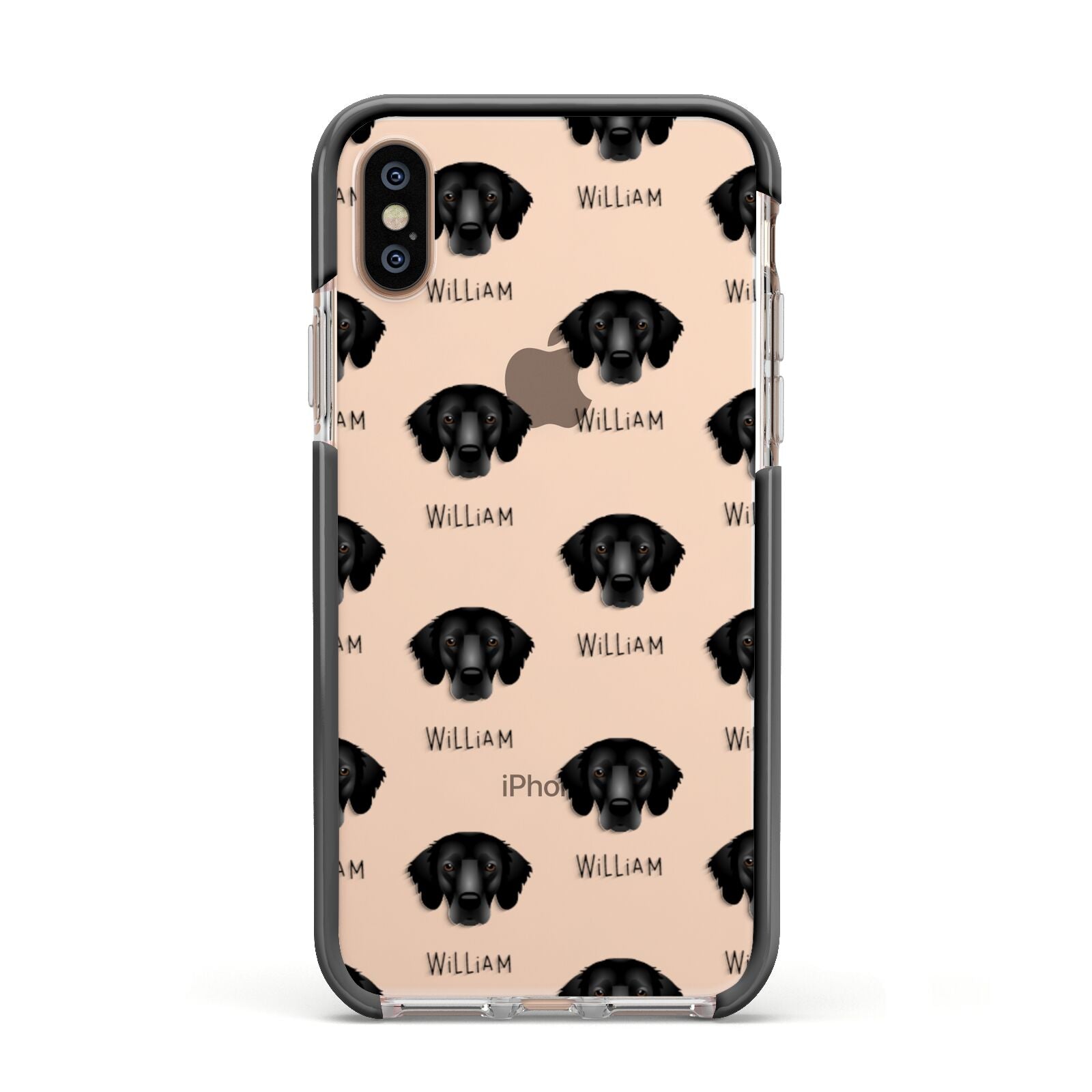 Flat Coated Retriever Icon with Name Apple iPhone Xs Impact Case Black Edge on Gold Phone