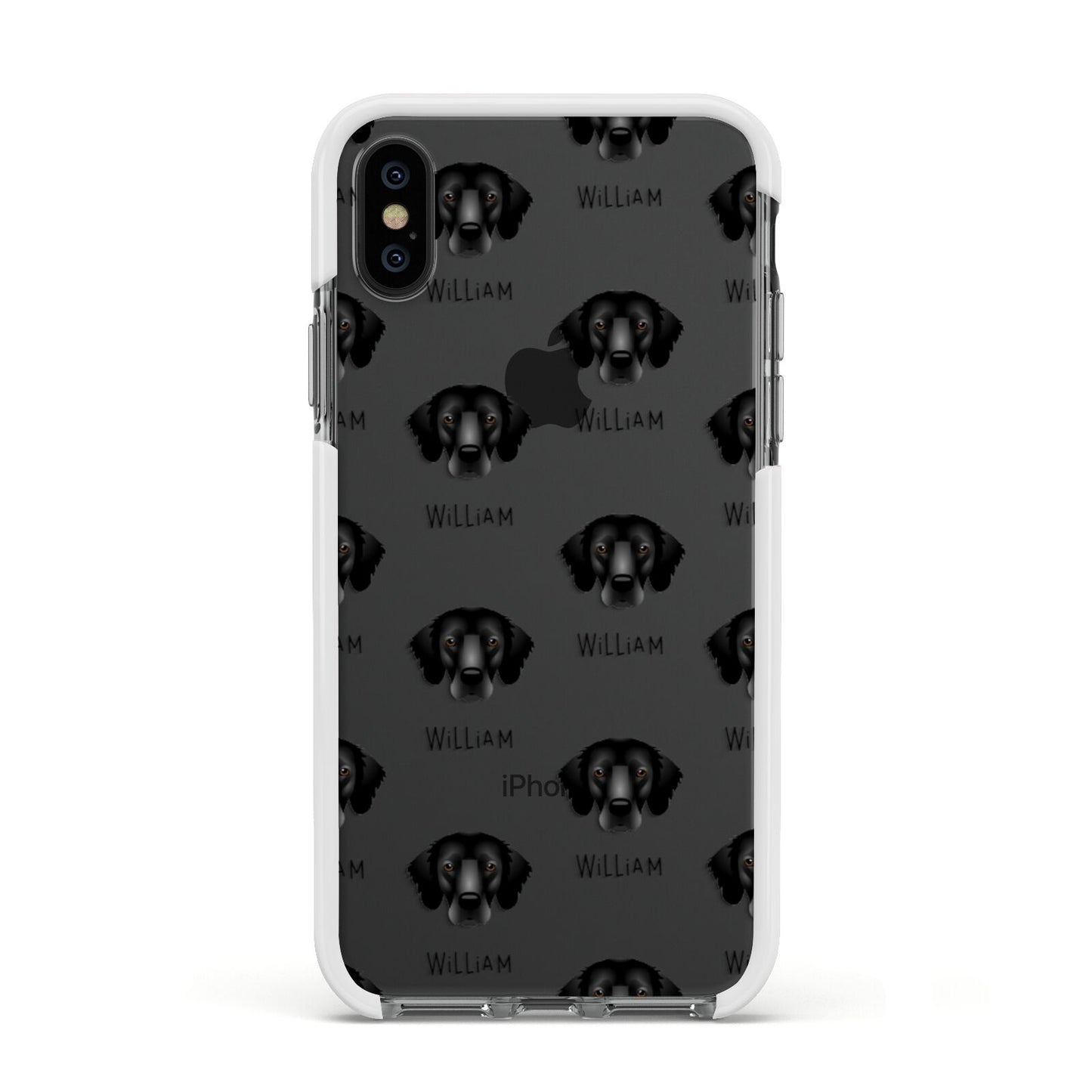 Flat Coated Retriever Icon with Name Apple iPhone Xs Impact Case White Edge on Black Phone