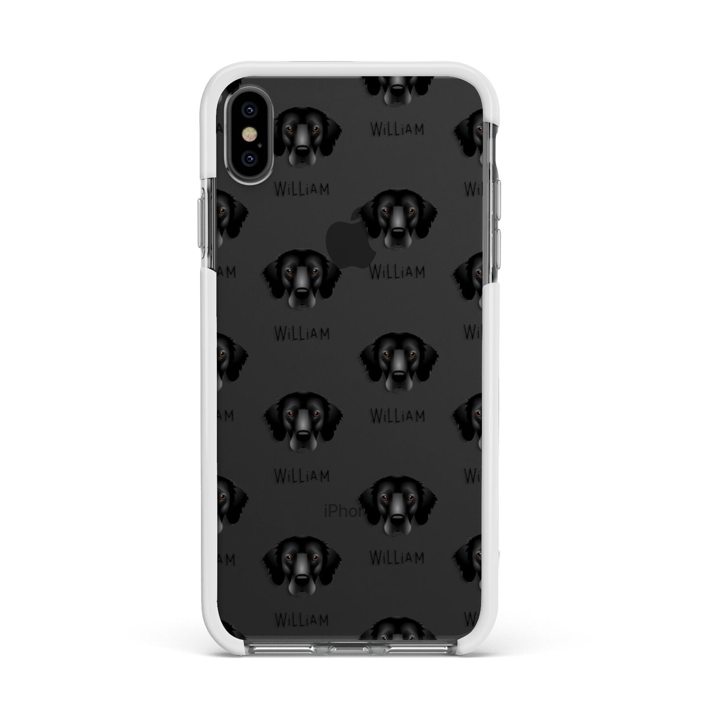 Flat Coated Retriever Icon with Name Apple iPhone Xs Max Impact Case White Edge on Black Phone
