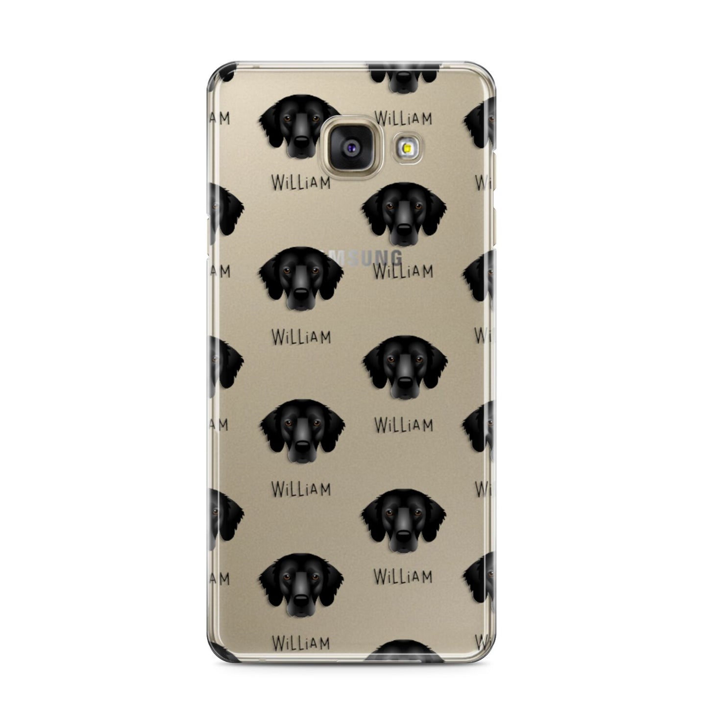Flat Coated Retriever Icon with Name Samsung Galaxy A3 2016 Case on gold phone