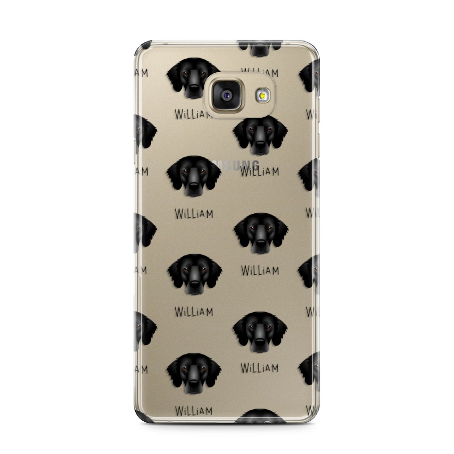 Flat Coated Retriever Icon with Name Samsung Galaxy A7 2016 Case on gold phone