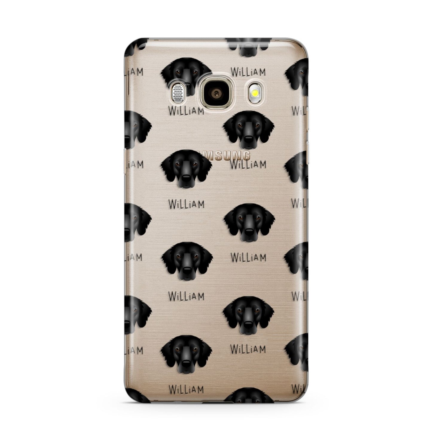 Flat Coated Retriever Icon with Name Samsung Galaxy J7 2016 Case on gold phone