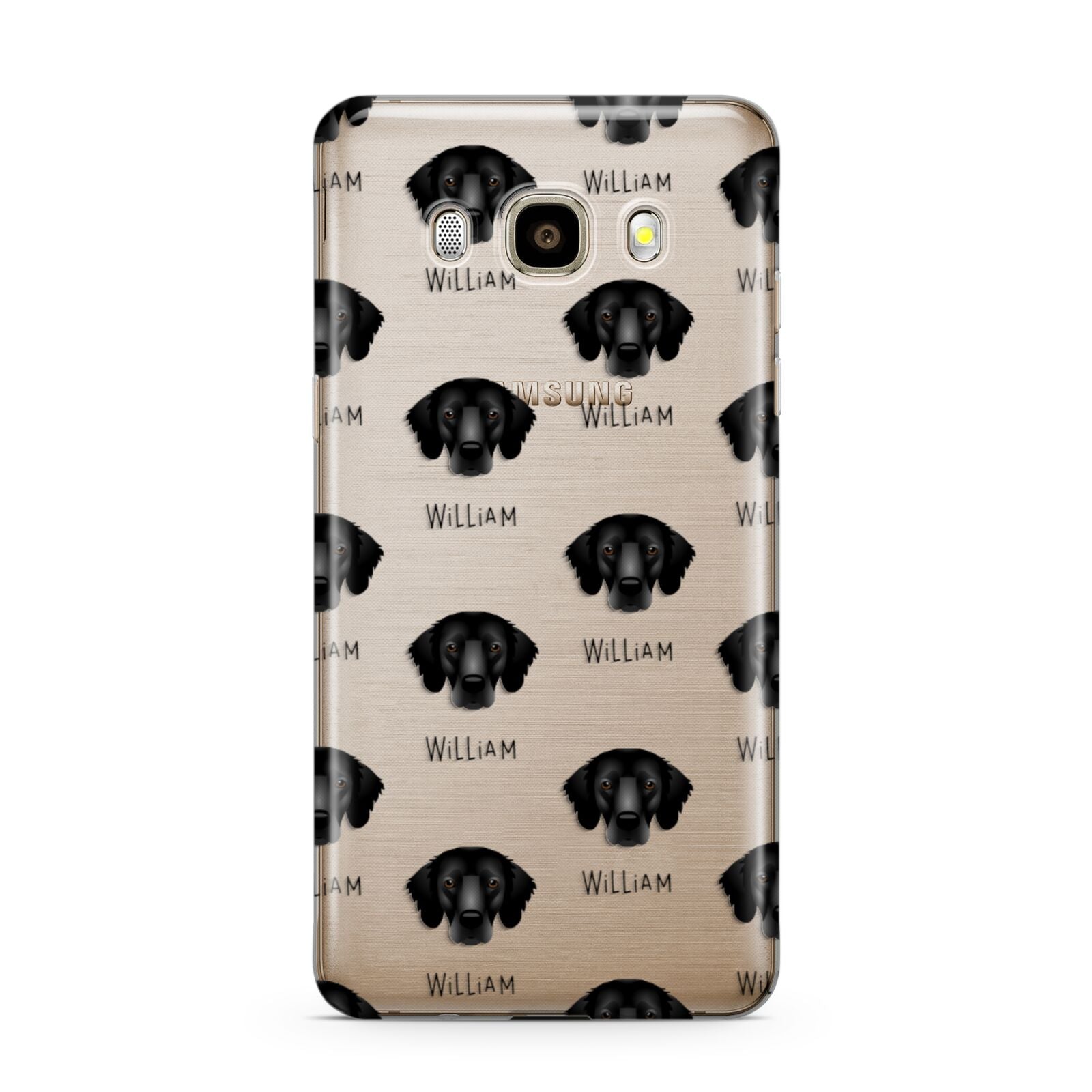 Flat Coated Retriever Icon with Name Samsung Galaxy J7 2016 Case on gold phone
