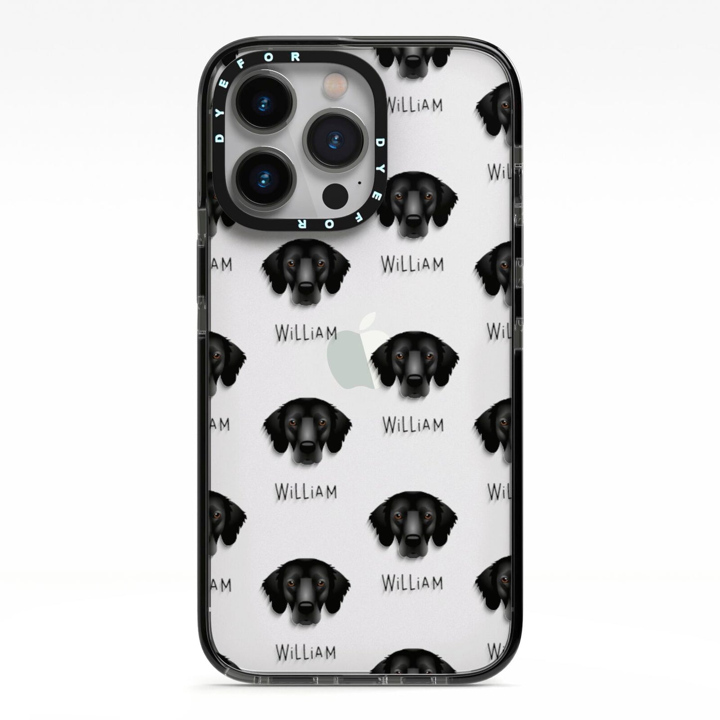 Flat Coated Retriever Icon with Name iPhone 13 Pro Black Impact Case on Silver phone
