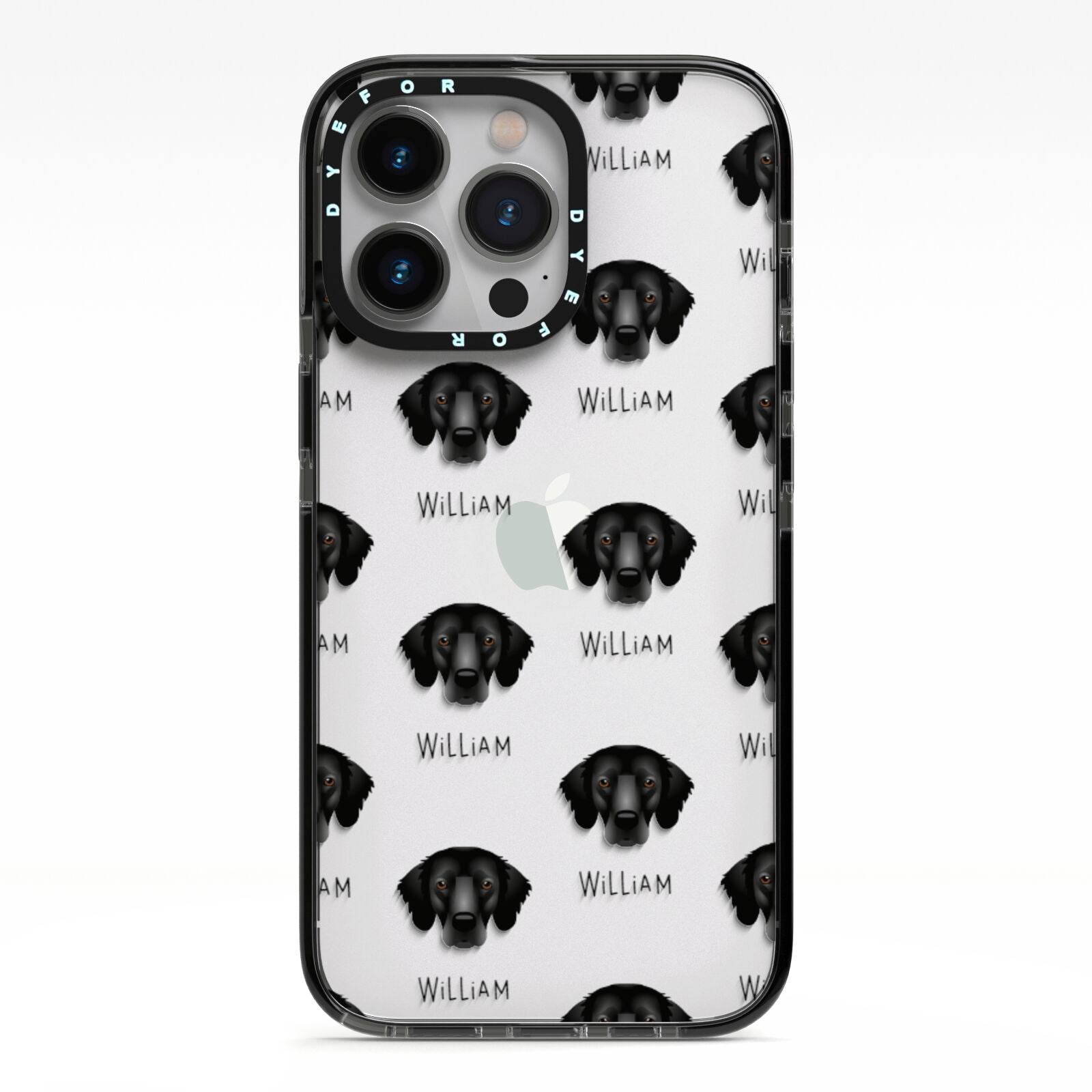 Flat Coated Retriever Icon with Name iPhone 13 Pro Black Impact Case on Silver phone