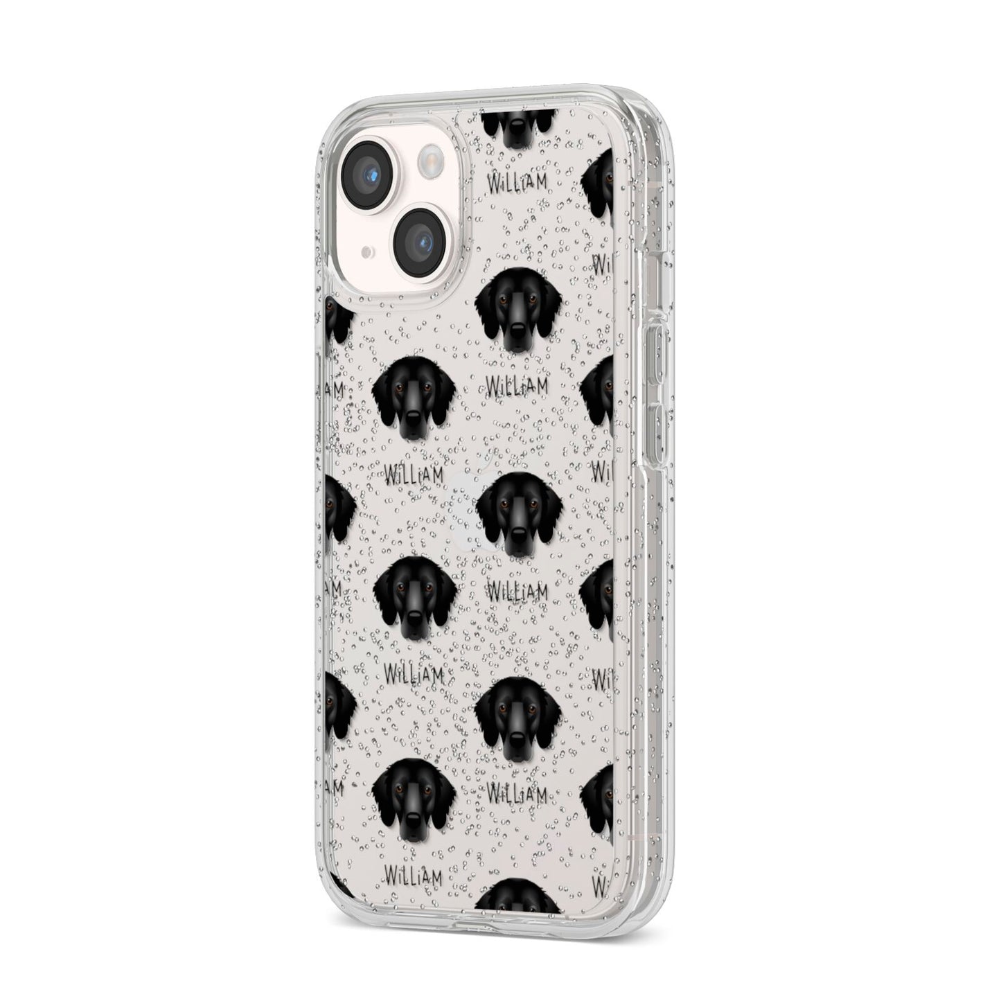 Flat Coated Retriever Icon with Name iPhone 14 Glitter Tough Case Starlight Angled Image