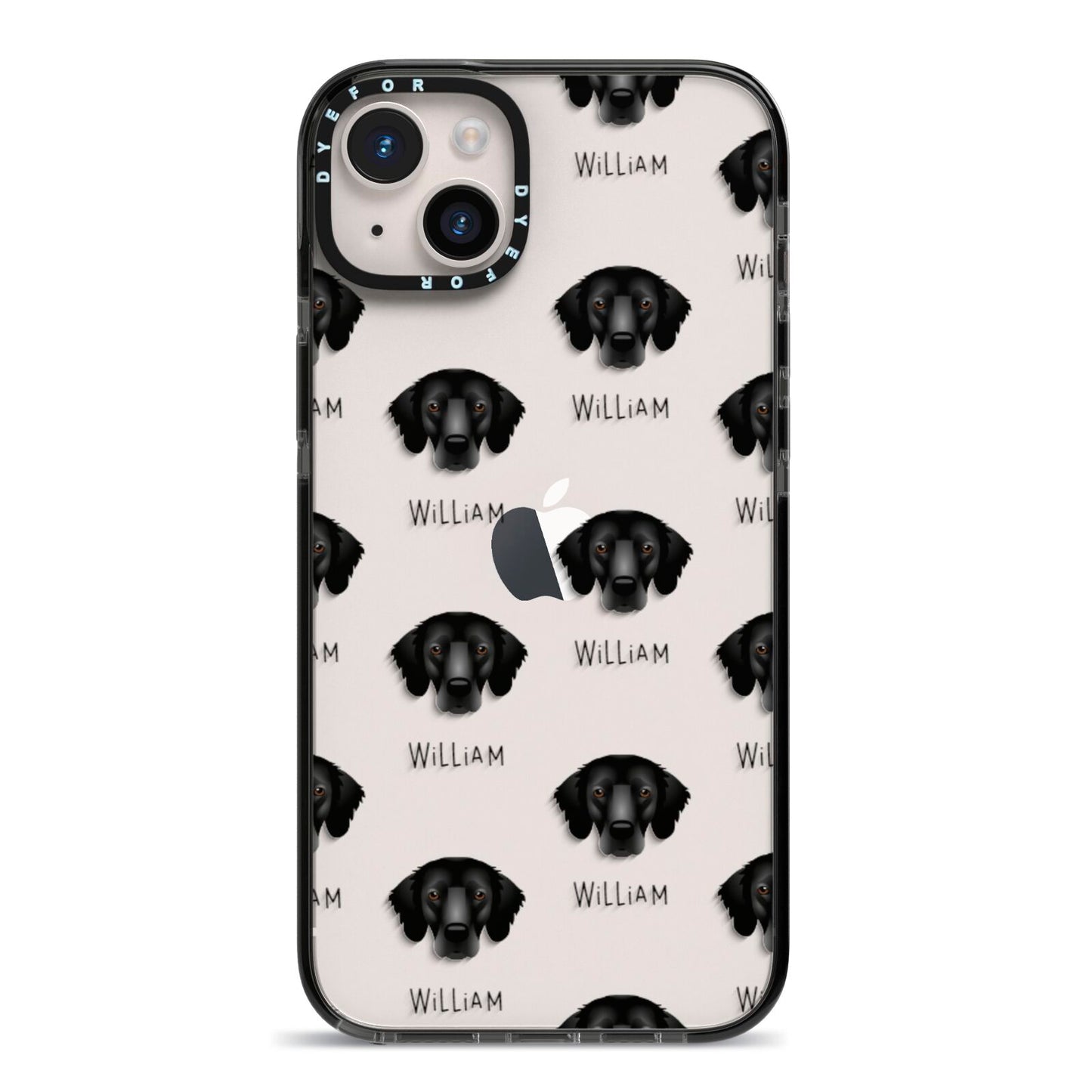 Flat Coated Retriever Icon with Name iPhone 14 Plus Black Impact Case on Silver phone