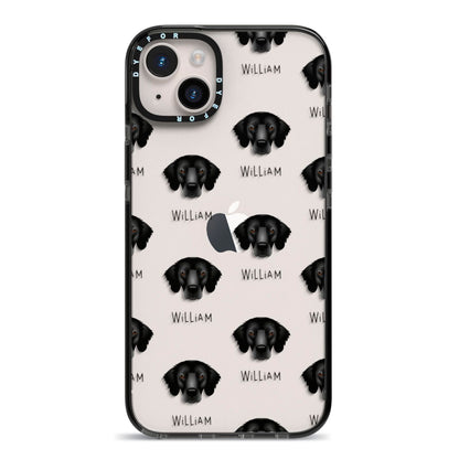 Flat Coated Retriever Icon with Name iPhone 14 Plus Black Impact Case on Silver phone
