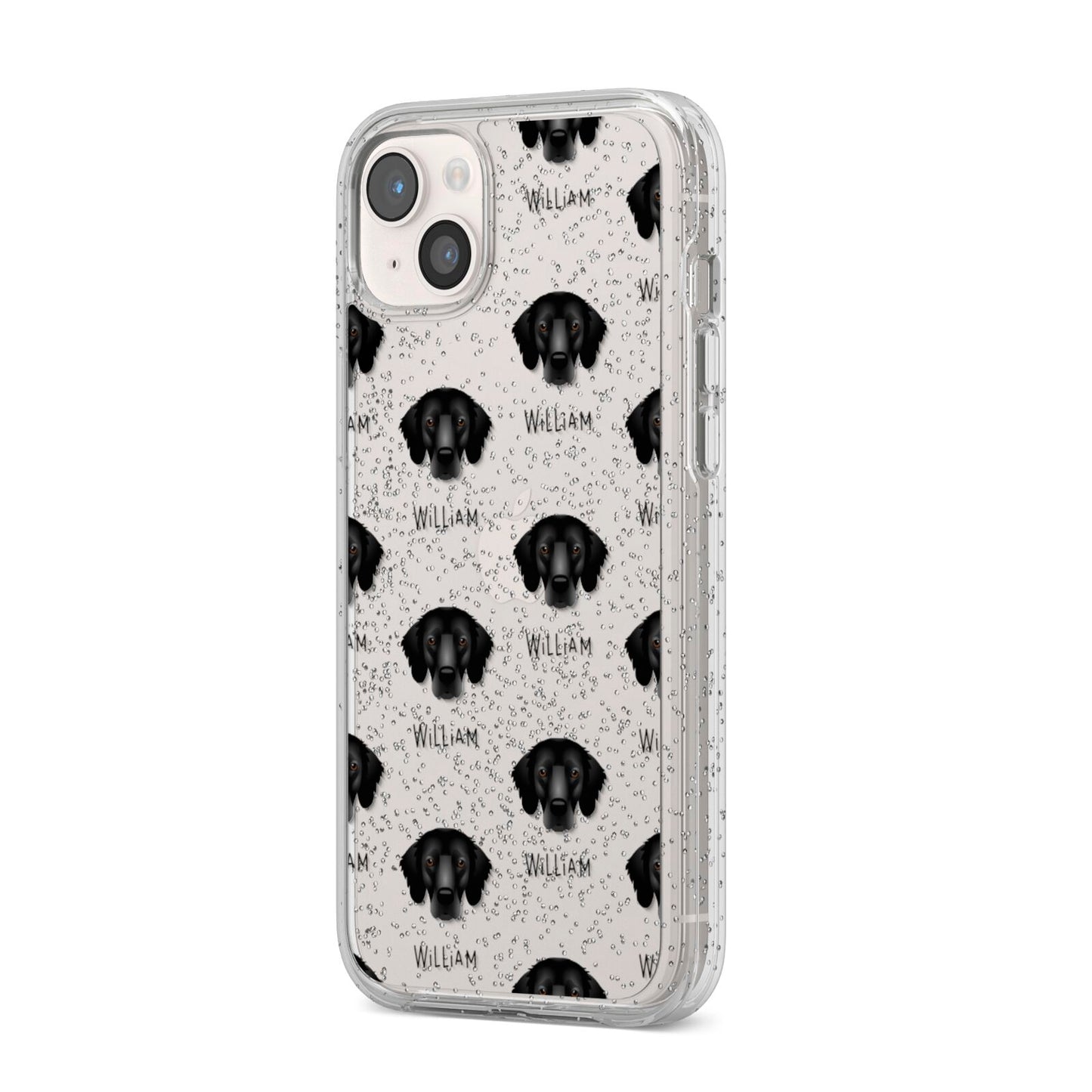 Flat Coated Retriever Icon with Name iPhone 14 Plus Glitter Tough Case Starlight Angled Image
