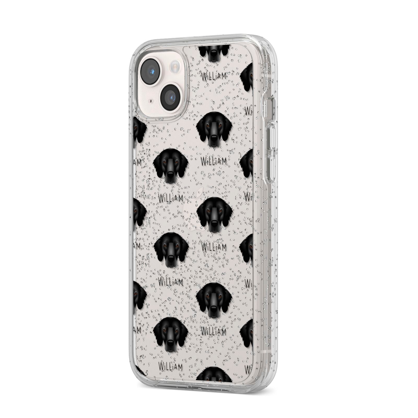 Flat Coated Retriever Icon with Name iPhone 14 Plus Glitter Tough Case Starlight Angled Image