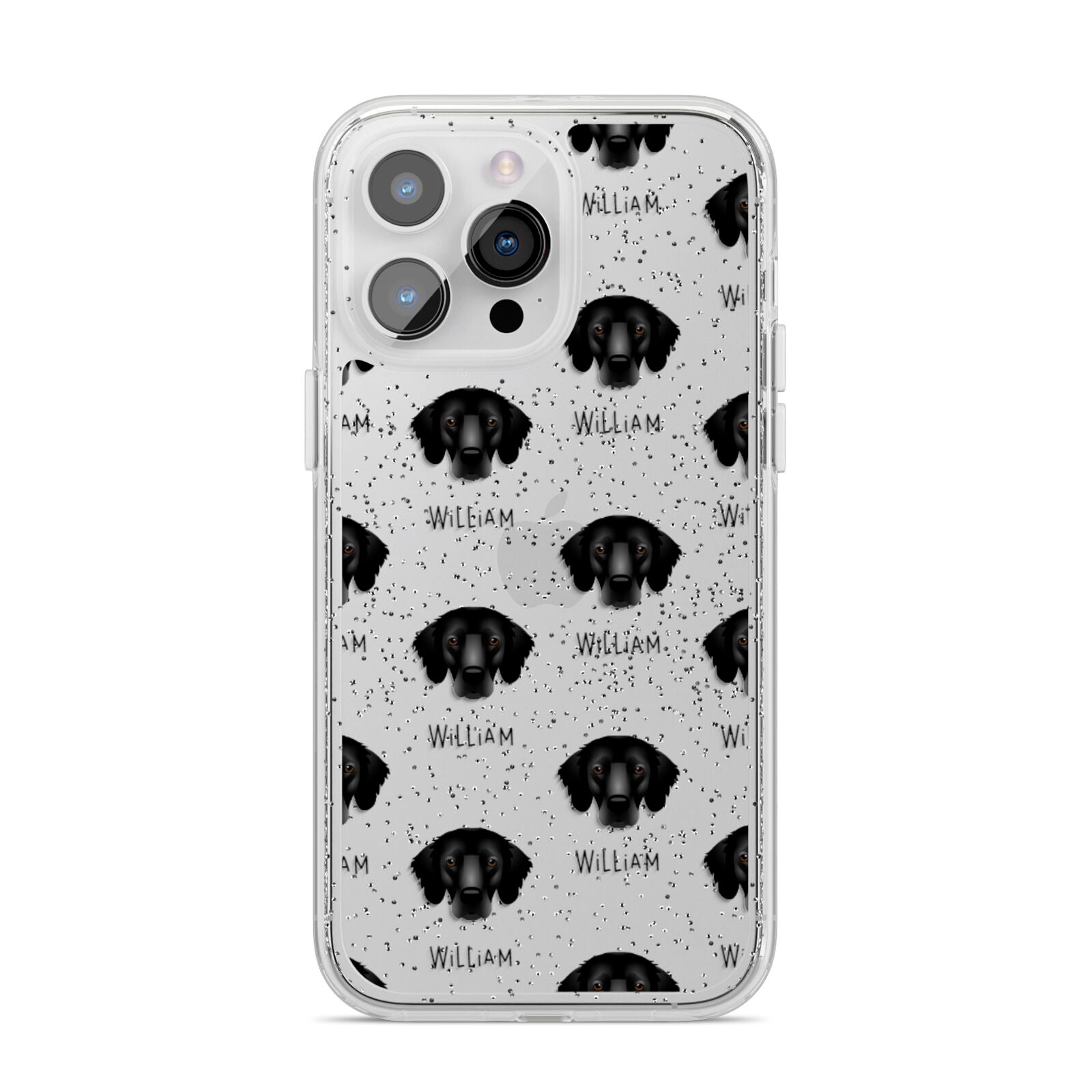 Flat Coated Retriever Icon with Name iPhone 14 Pro Max Glitter Tough Case Silver